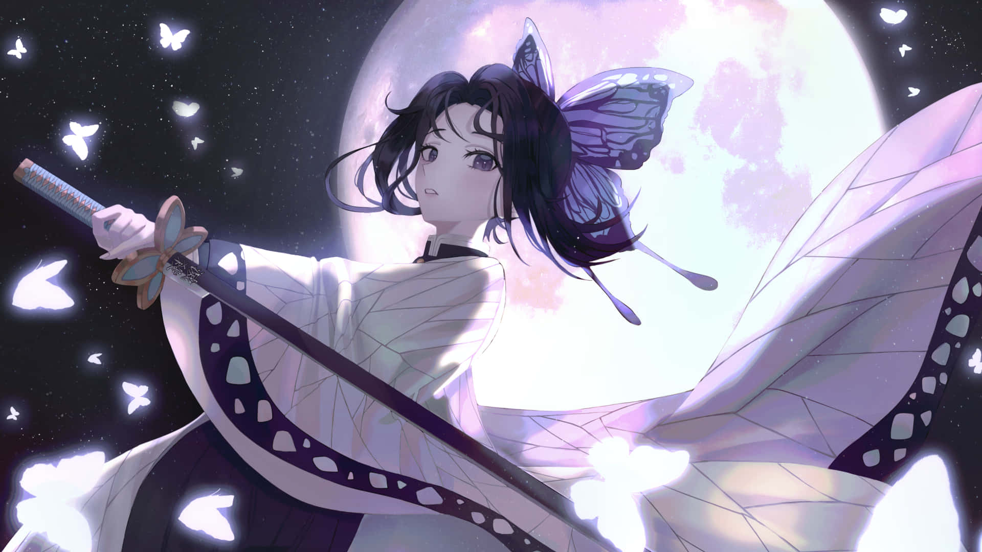 1920x1080 Anime Shinobu Kocho Svart Lilla Bakgrunner