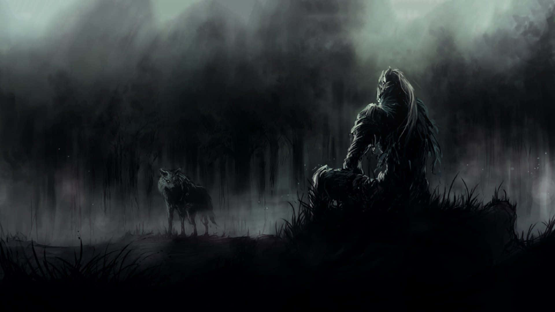 1920x1080 Svart Dark Souls Ulv Og Mann Bakgrunner