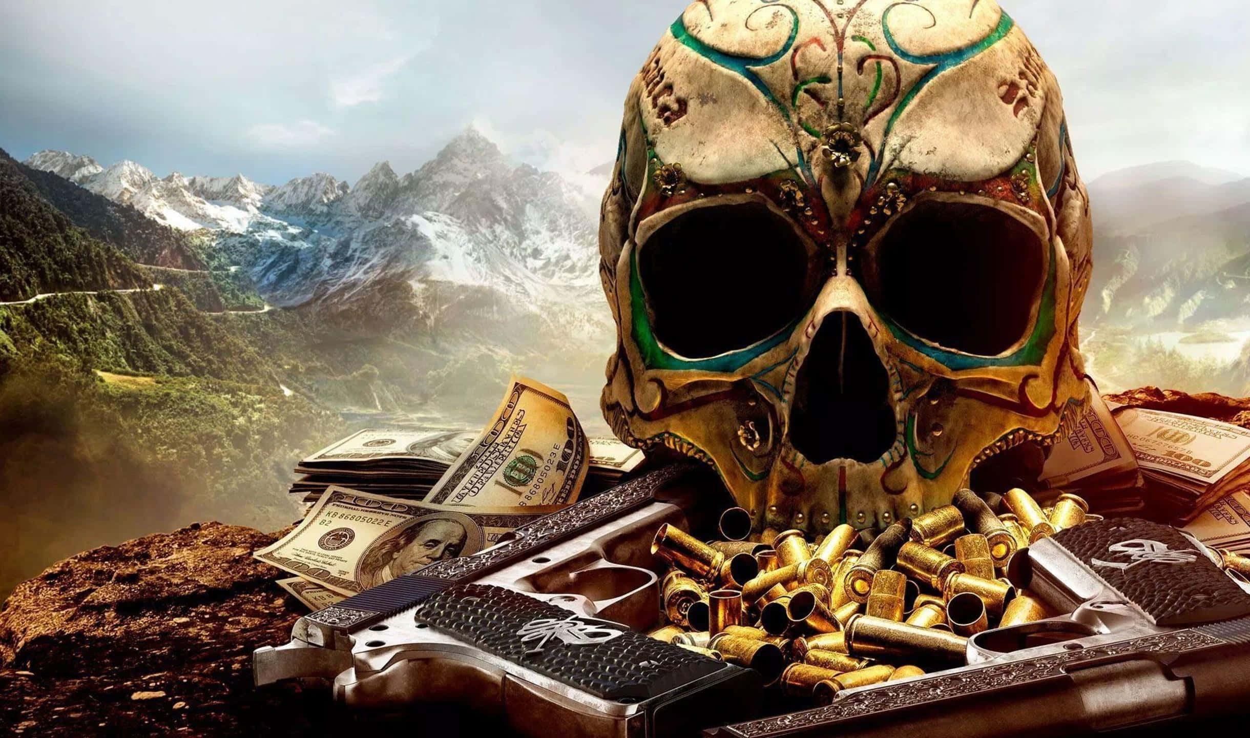 2440x1440 Ghost Recon Wildlands Skull med kuler bakgrunn Bakgrunner