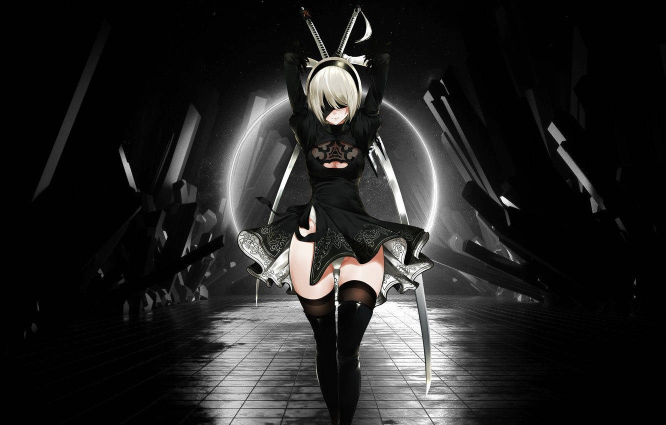 2B Svart Anime Bakgrunner