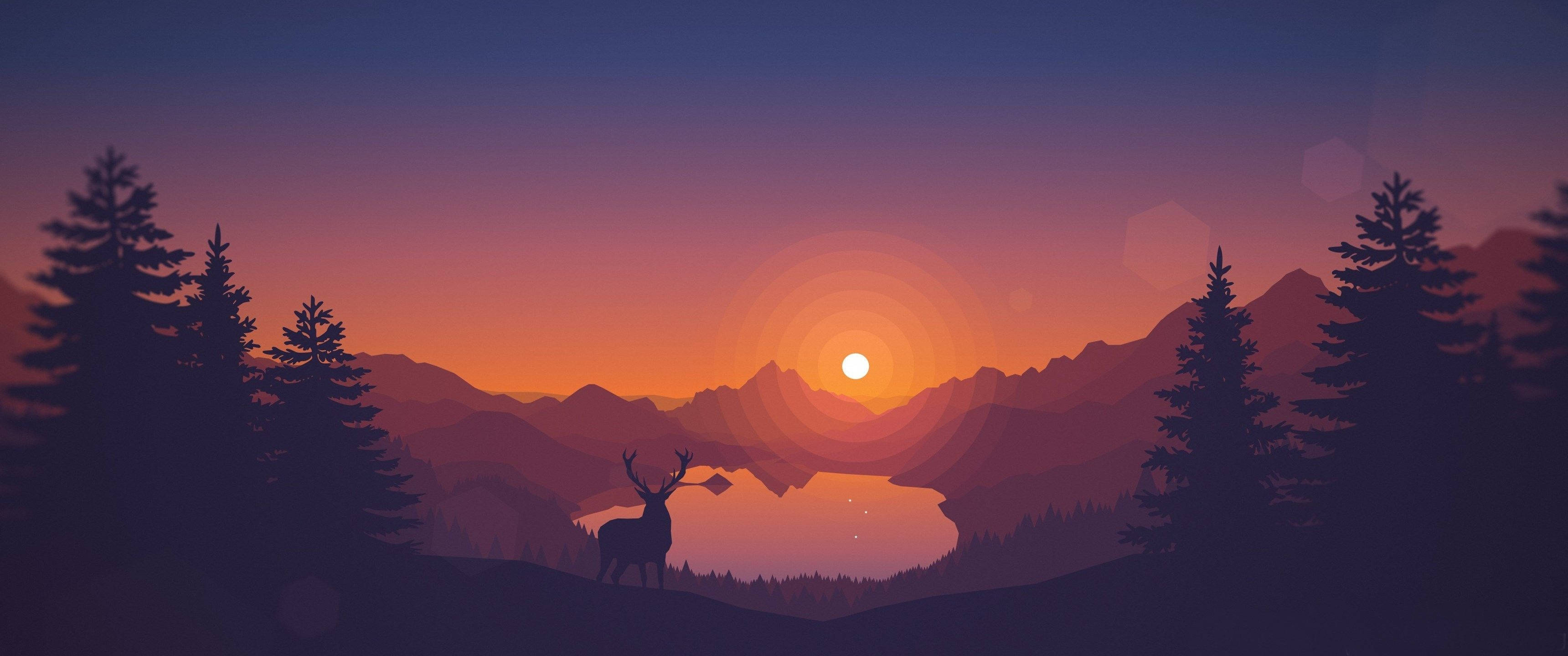 3440x1440 Minimalistisk solnedgangsdal Bakgrunner