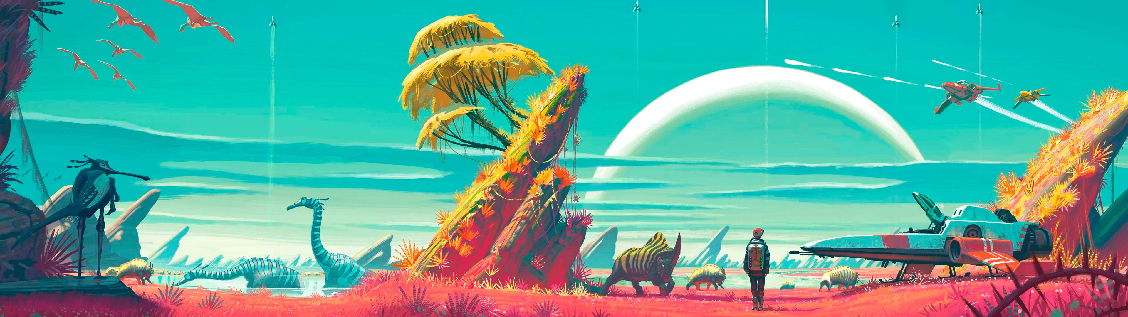 3840x1080 HD Dobbel Skjerm Dinosaurer Bakgrunner