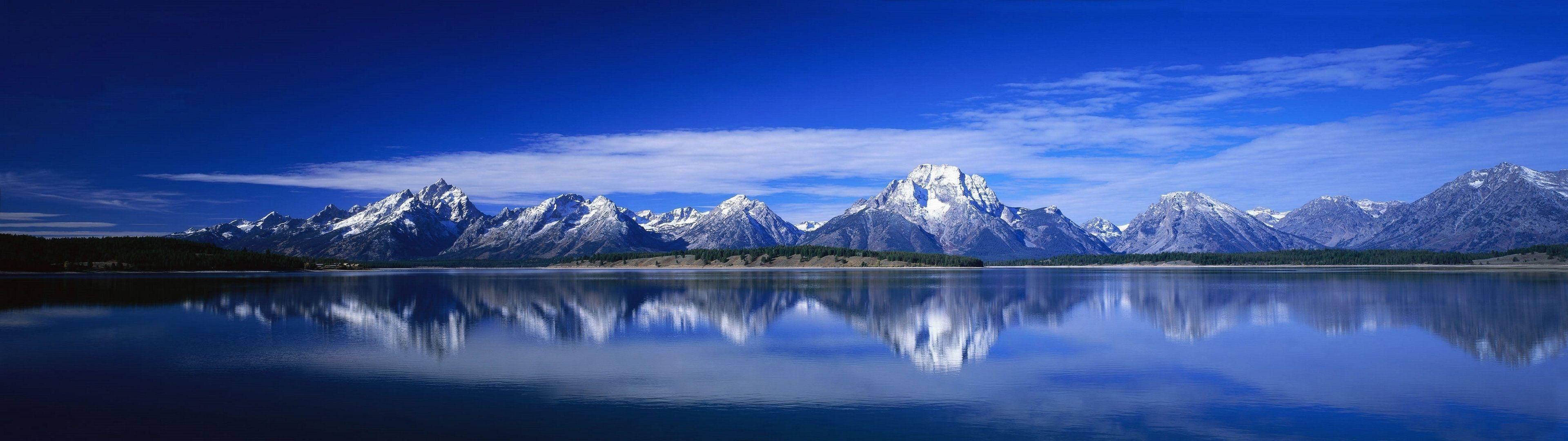 3840x1080 HD Dobbel skjerm Fjellvann Bakgrunner