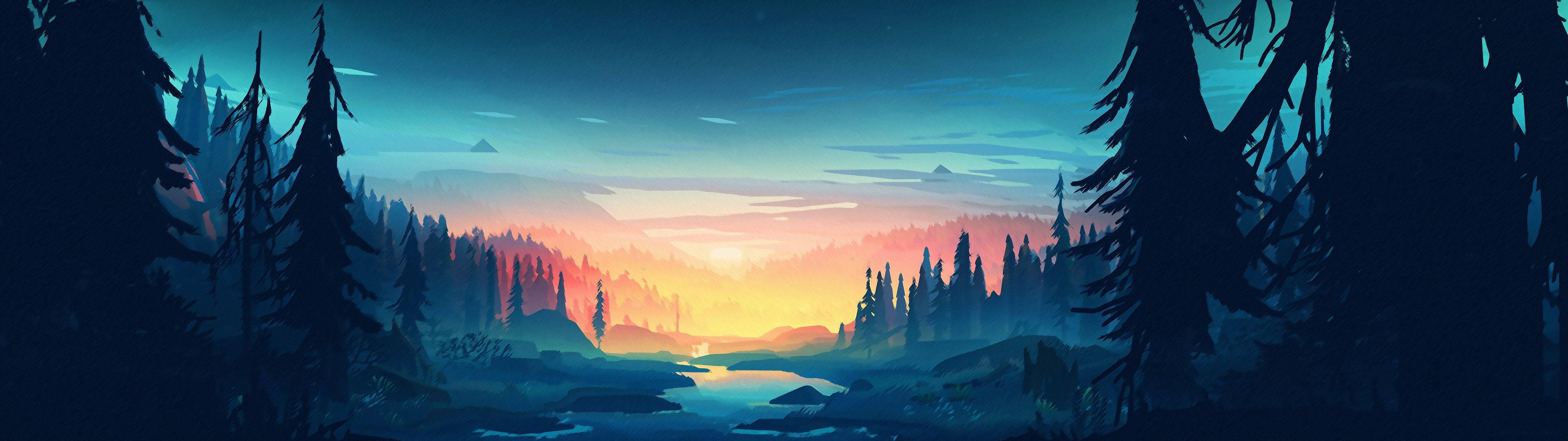 3840x1080 HD Dobbel Skjerm Naturkunst Bakgrunner