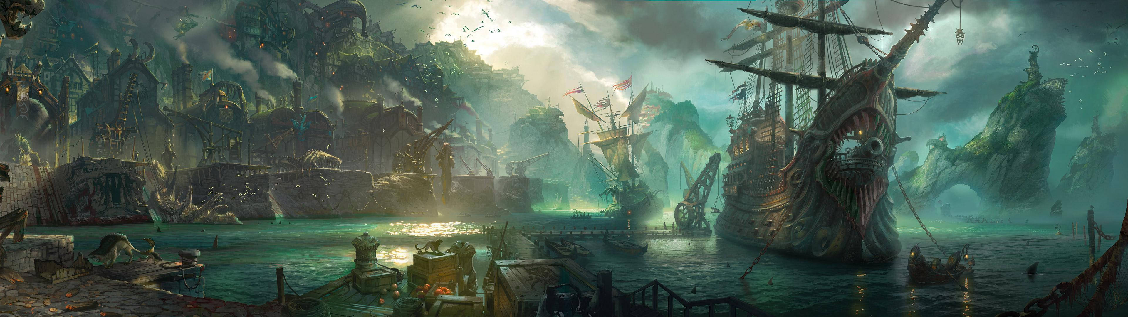 3840x1080 HD Dobbel Skjerm Piratskip Bakgrunner