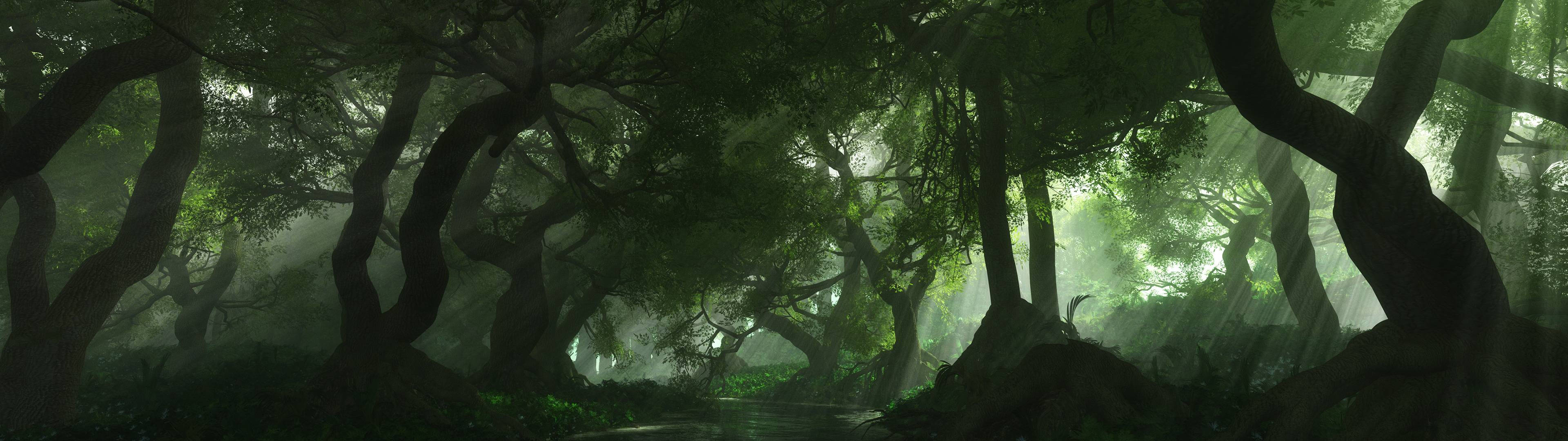 3840x1080 HD Dobbel Skjerm Skog Bakgrunner