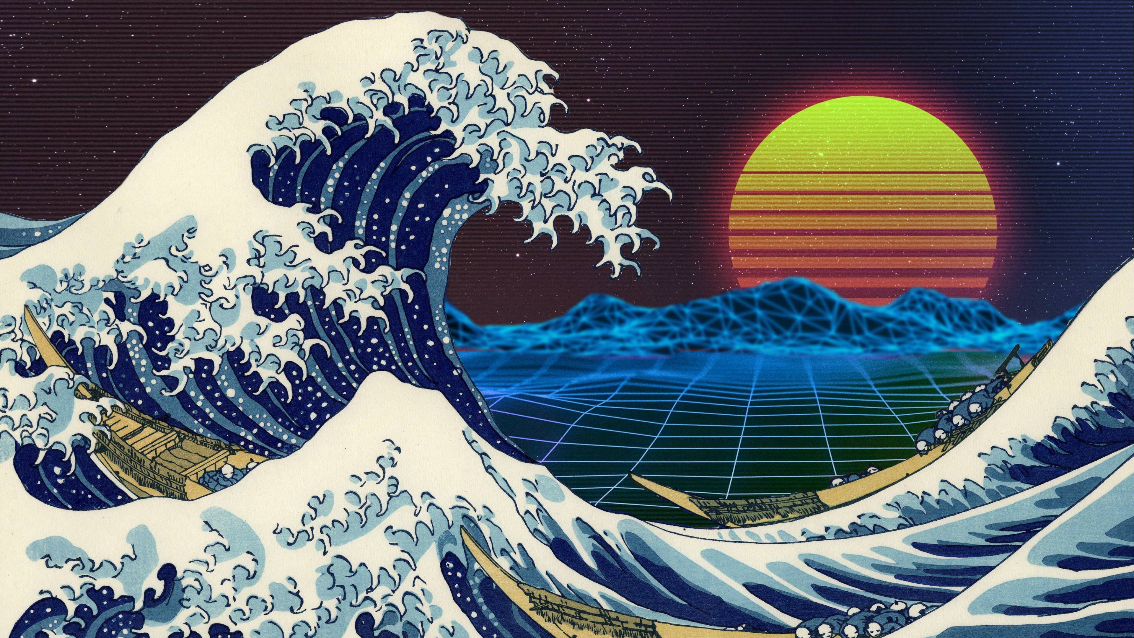 3840x2160 Skjerm Retro Stor Bølge Bakgrunner