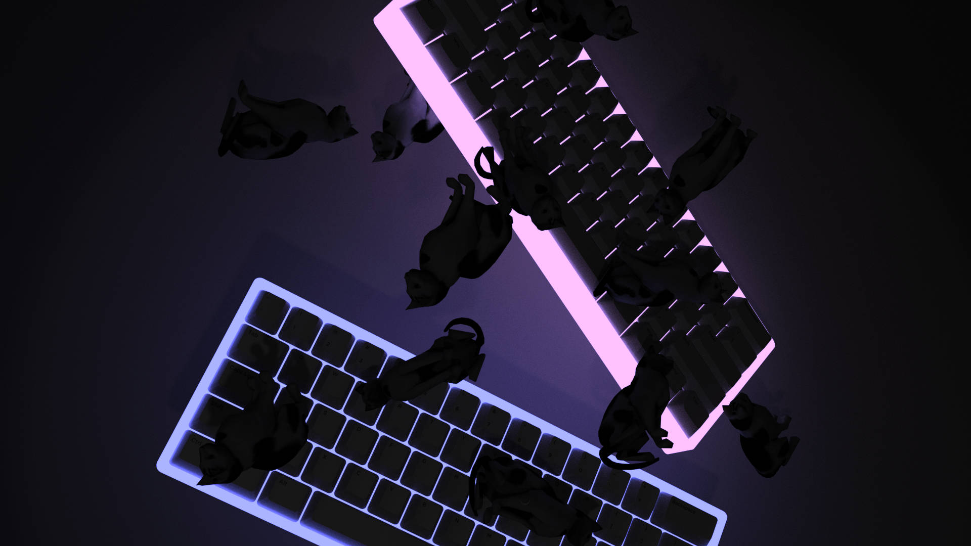 3D Render Katter Tastatur Estetikk Bakgrunner