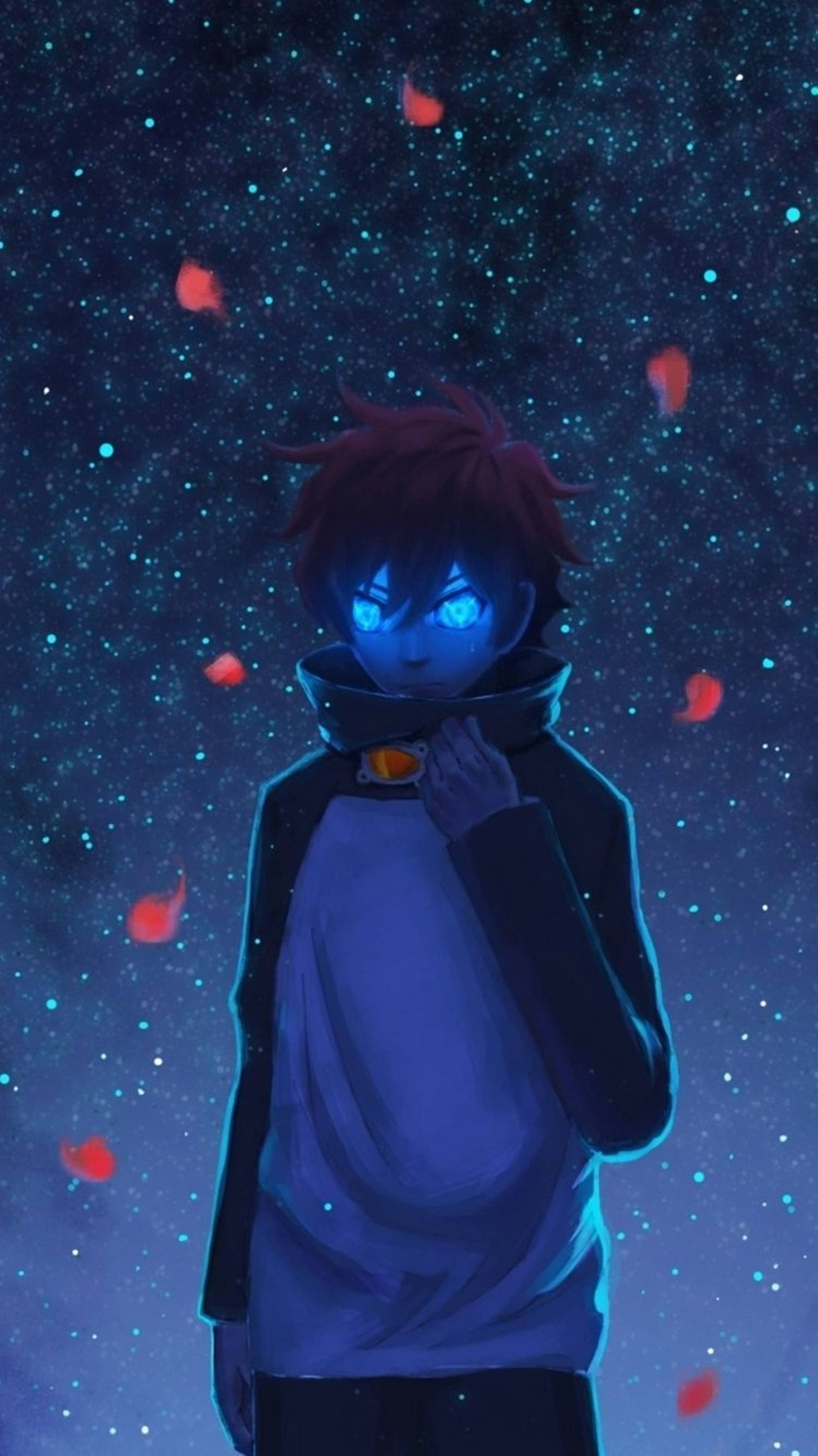 4K Anime iPhone Gutt Glødende Blå Øyne Bakgrunner