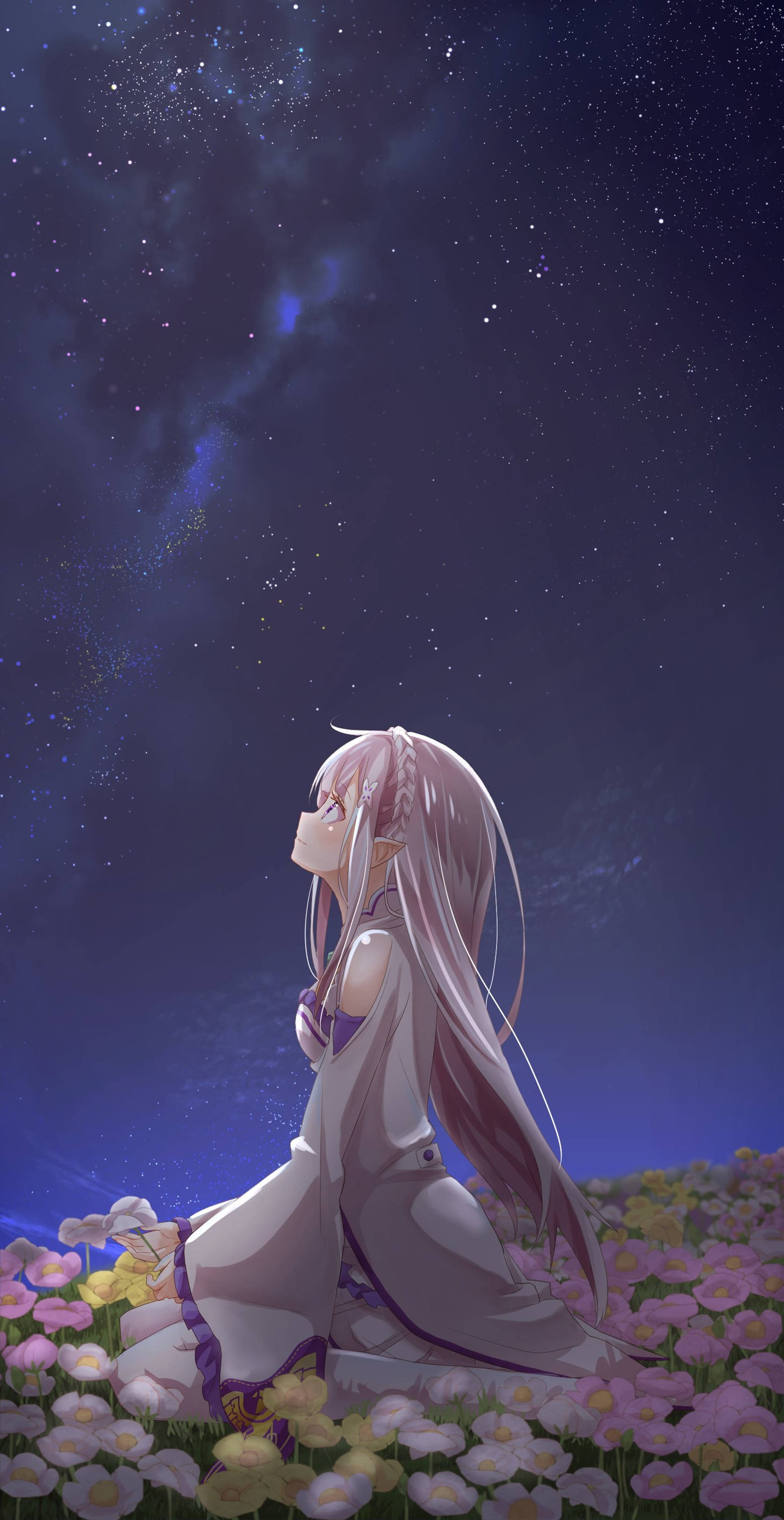 4K Anime iPhone Dame i Blomsterhage Bakgrunner
