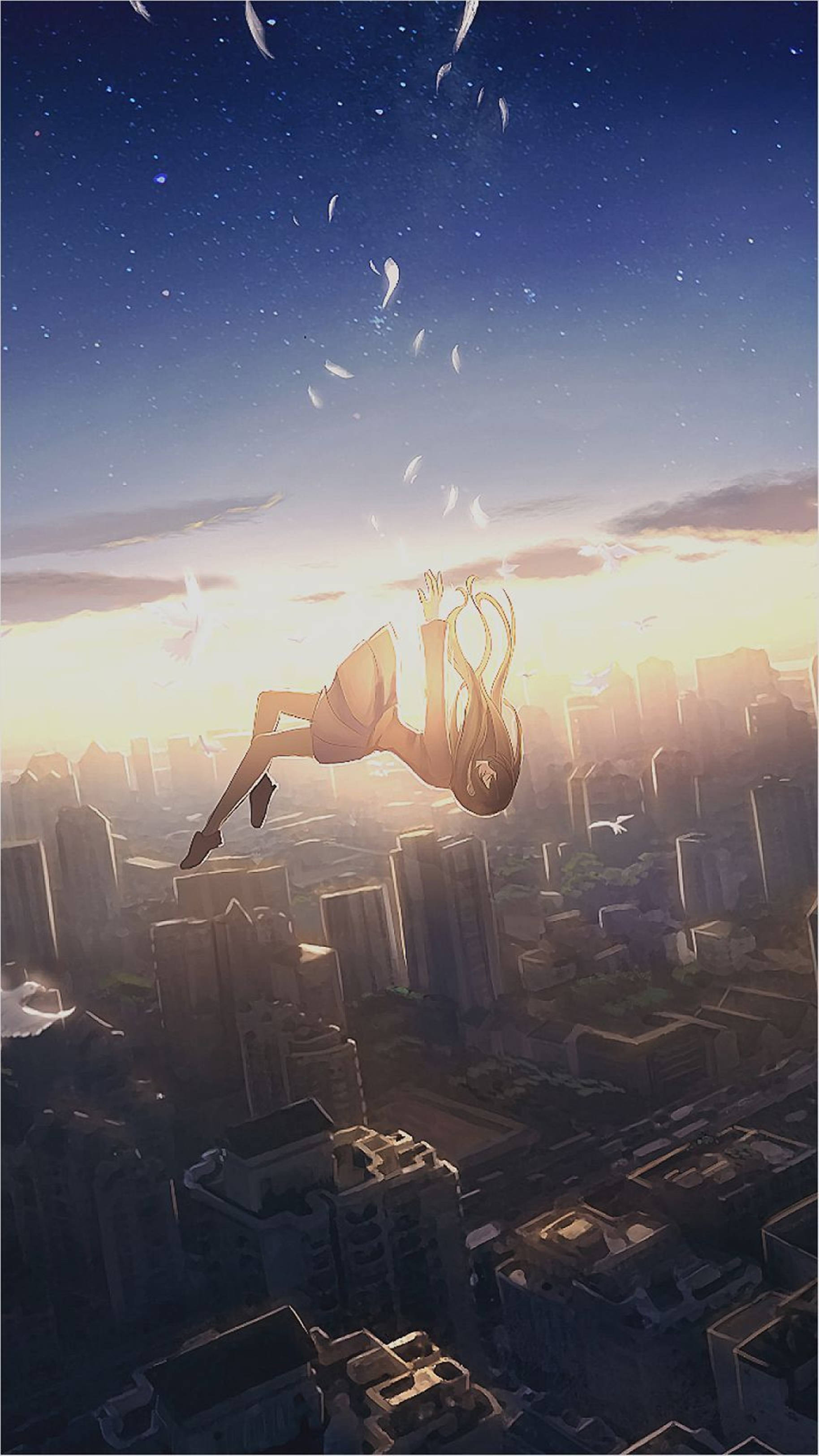4K Anime iPhone Fallende Byjente Bakgrunner
