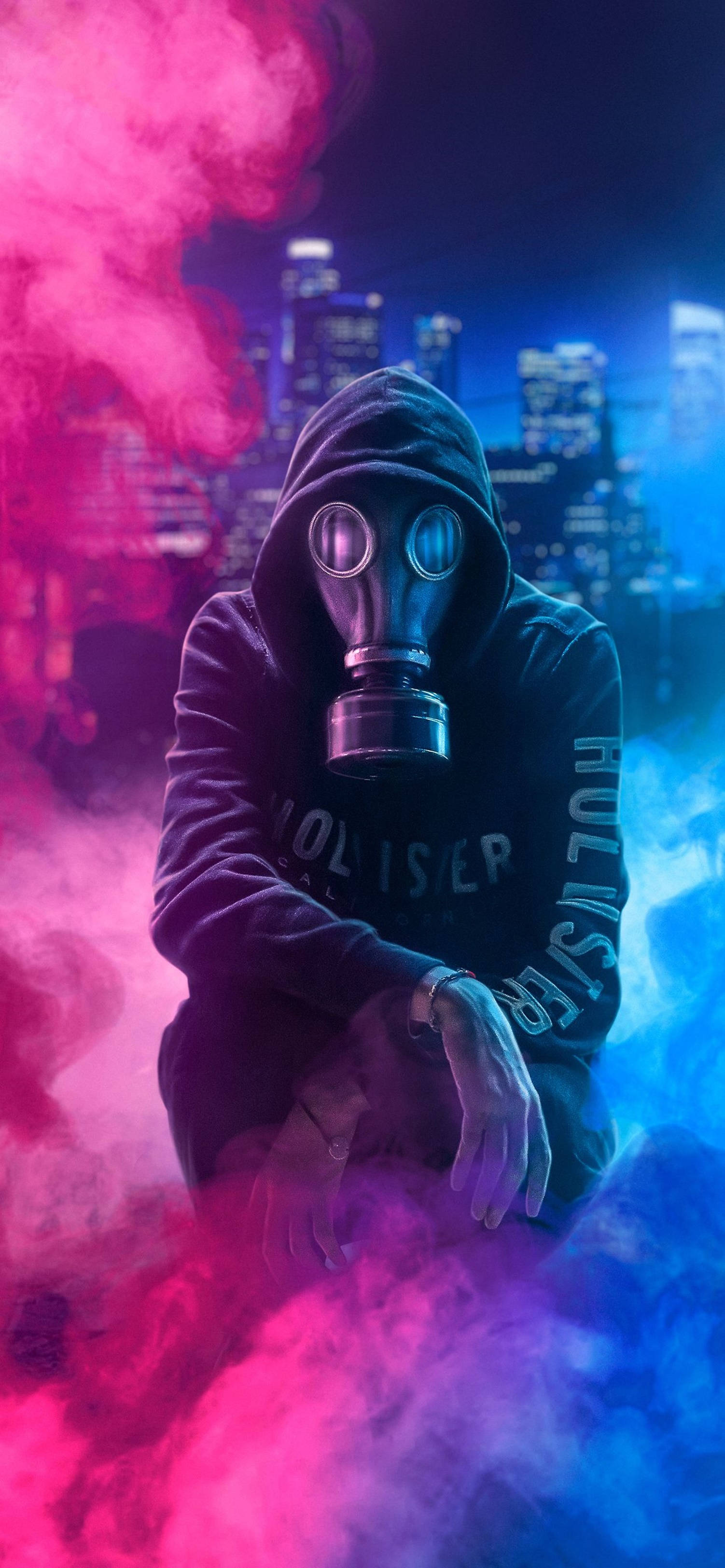 4K Anime iPhone Mysterøs Mann med Gassmaske Bakgrunner