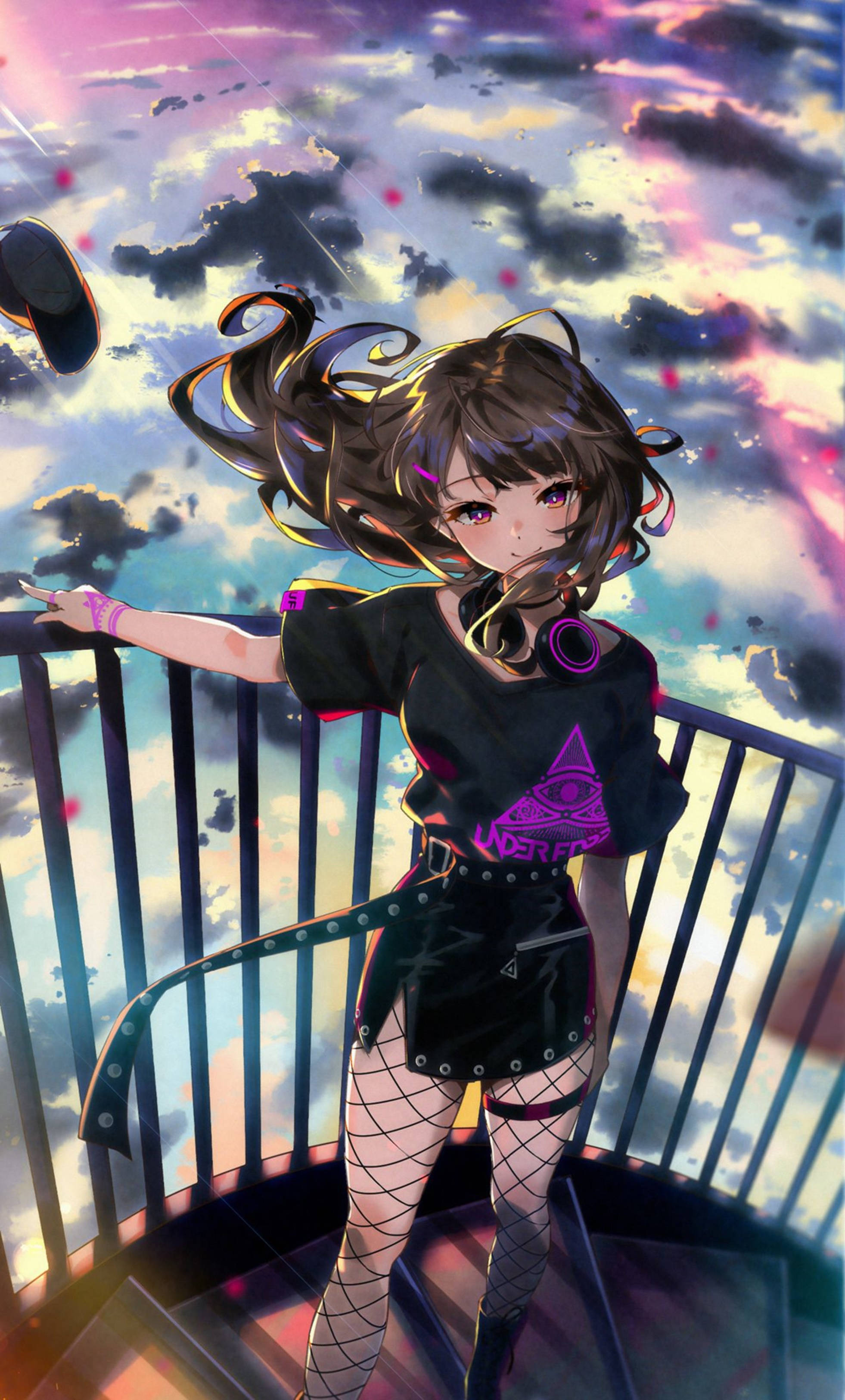 4K Anime iPhone Pen Jente På Trapp Bakgrunner