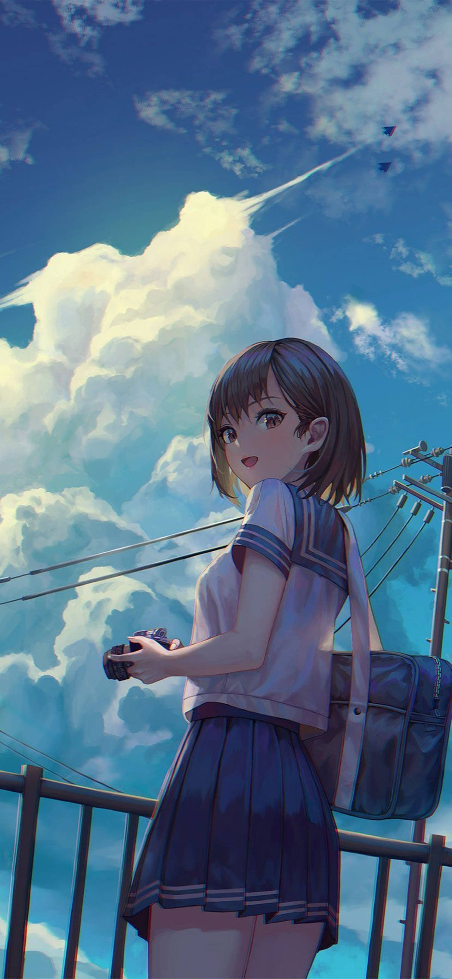 4K Anime iPhone Søt Skolejente Bakgrunner