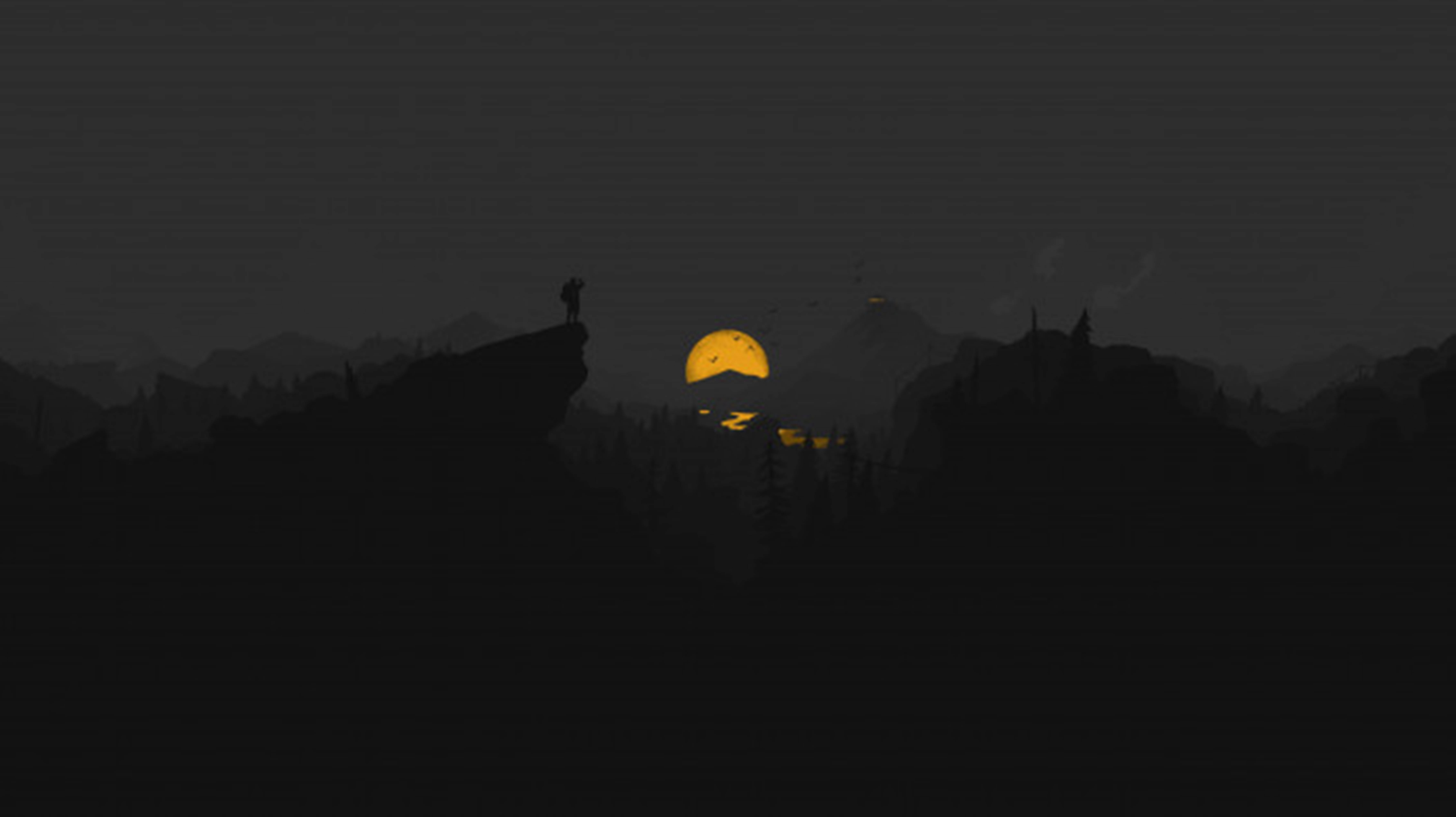 4K Firewatch Gul Måne Elv Bakgrunner