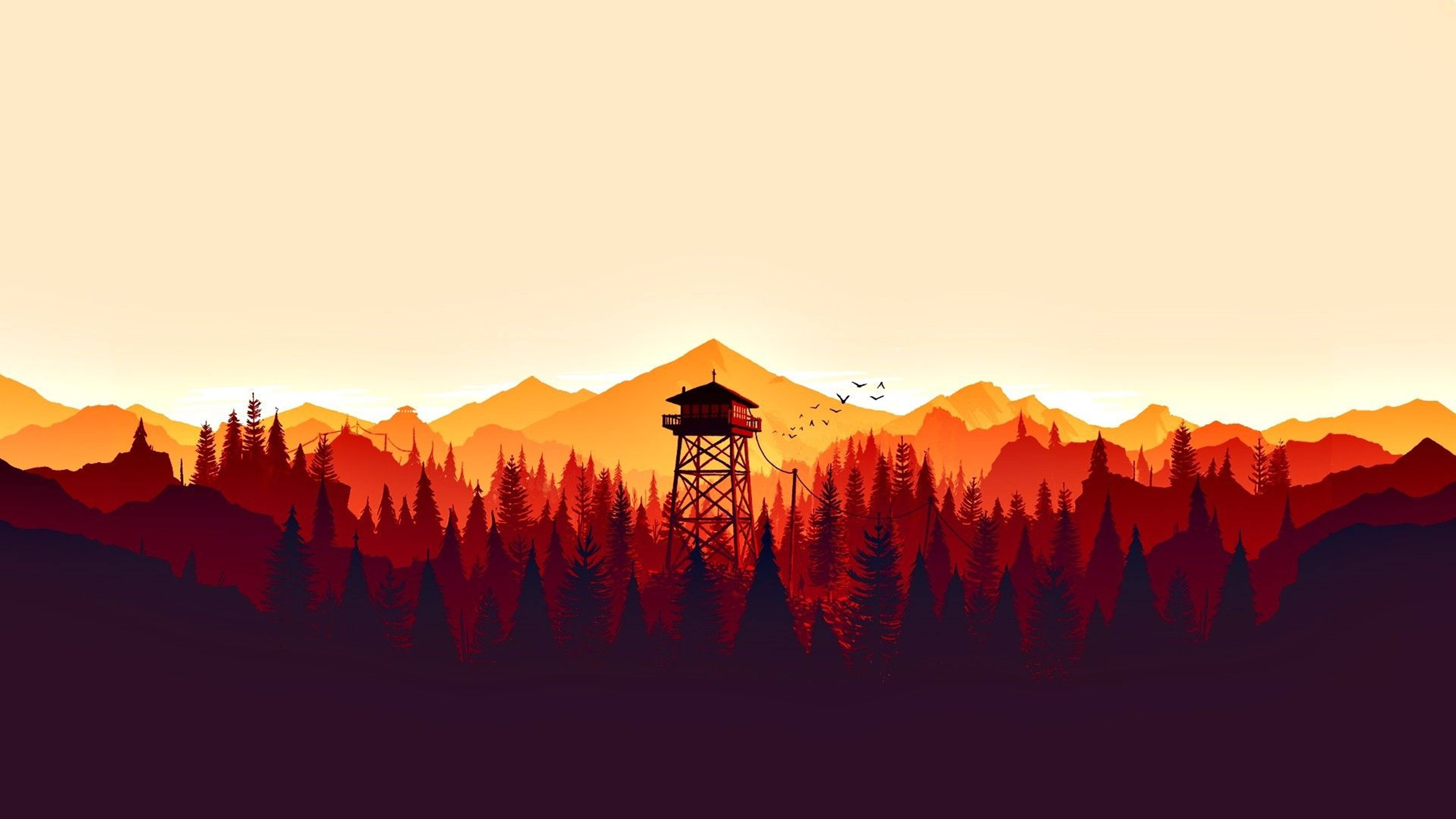 4K Firewatch Levende Oransje Fjell Bakgrunner