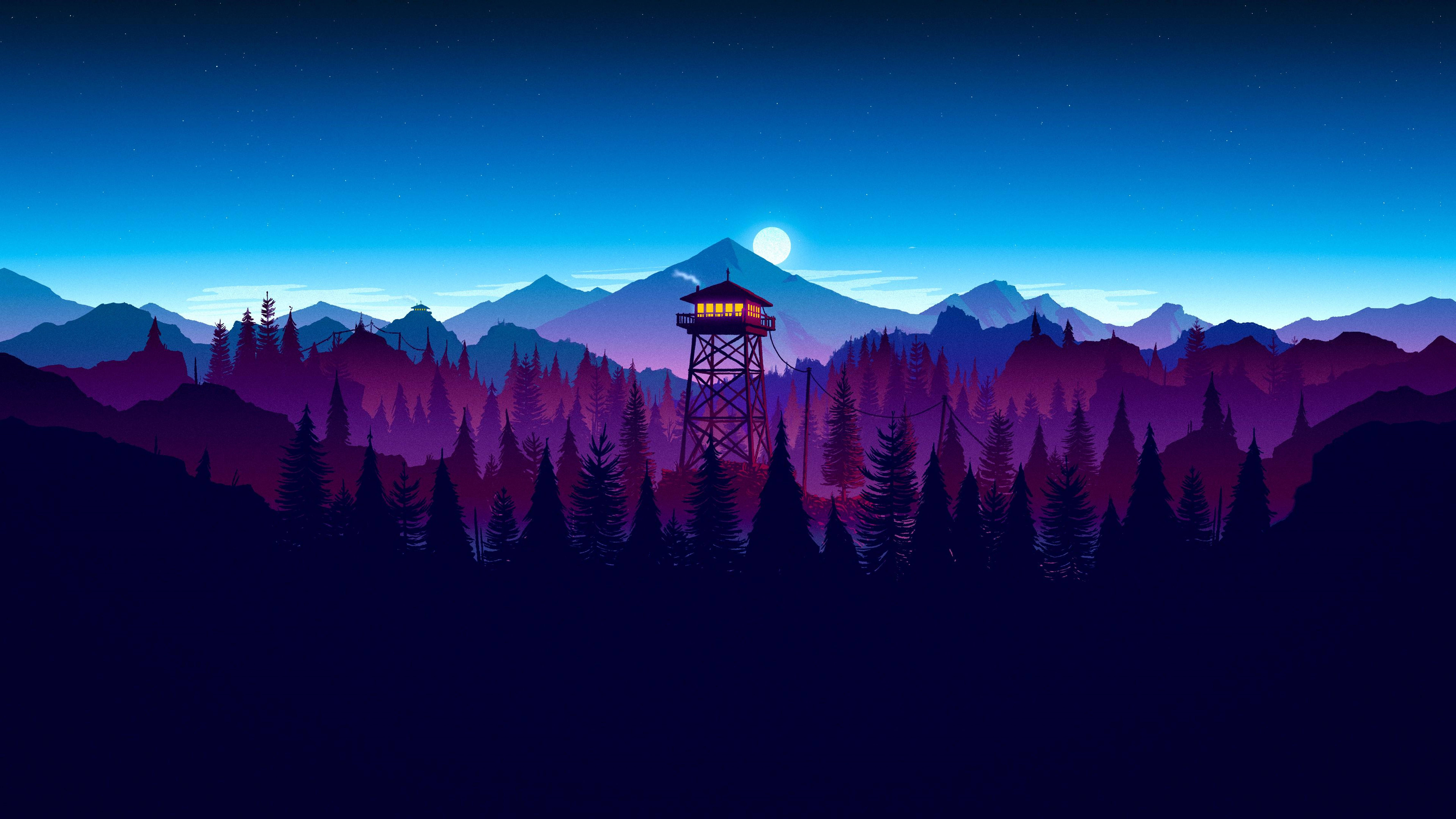 4K Firewatch Lilla skogssilhuett Bakgrunner