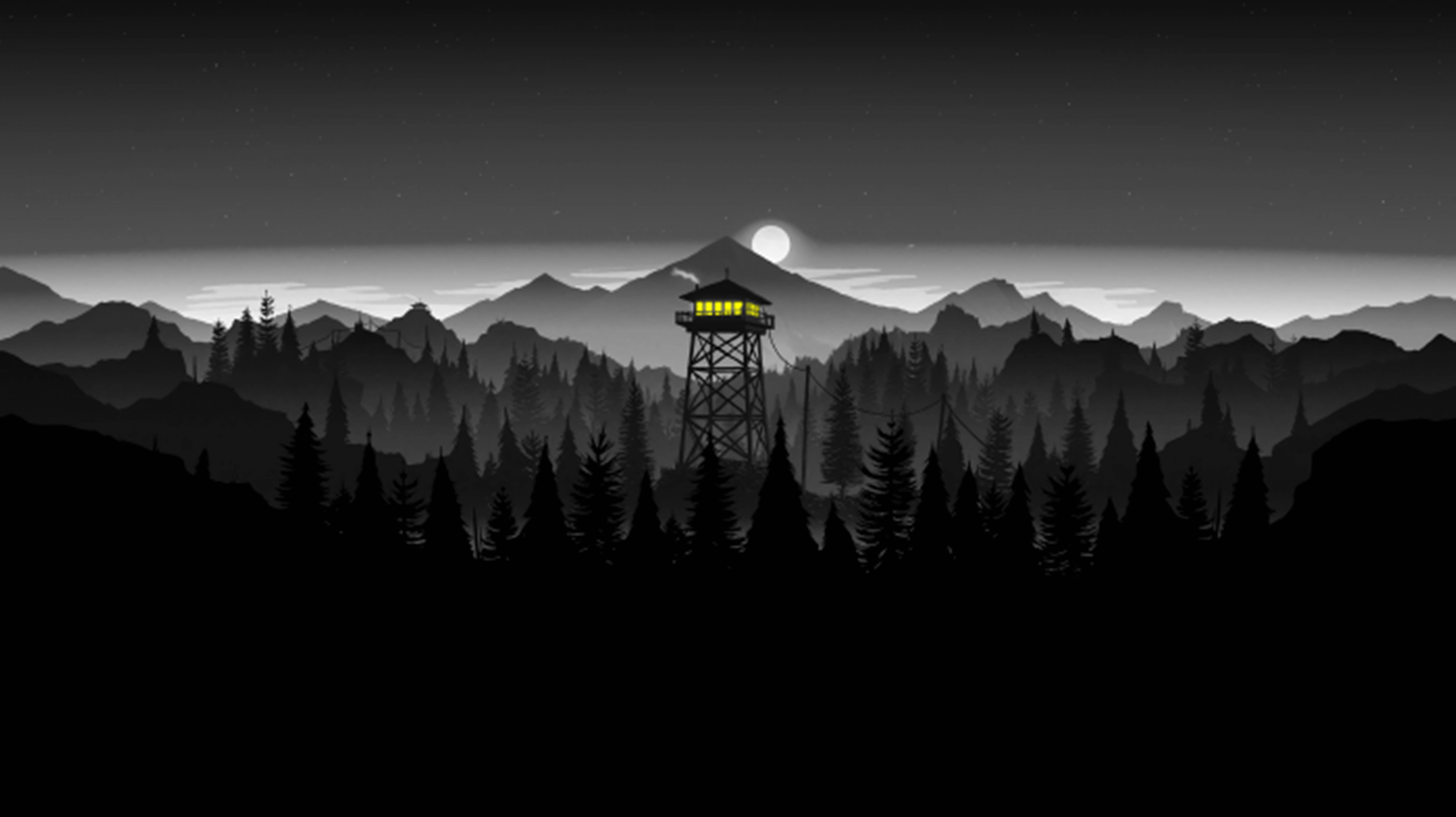 4K Firewatch svarte fjell og skoger Bakgrunner