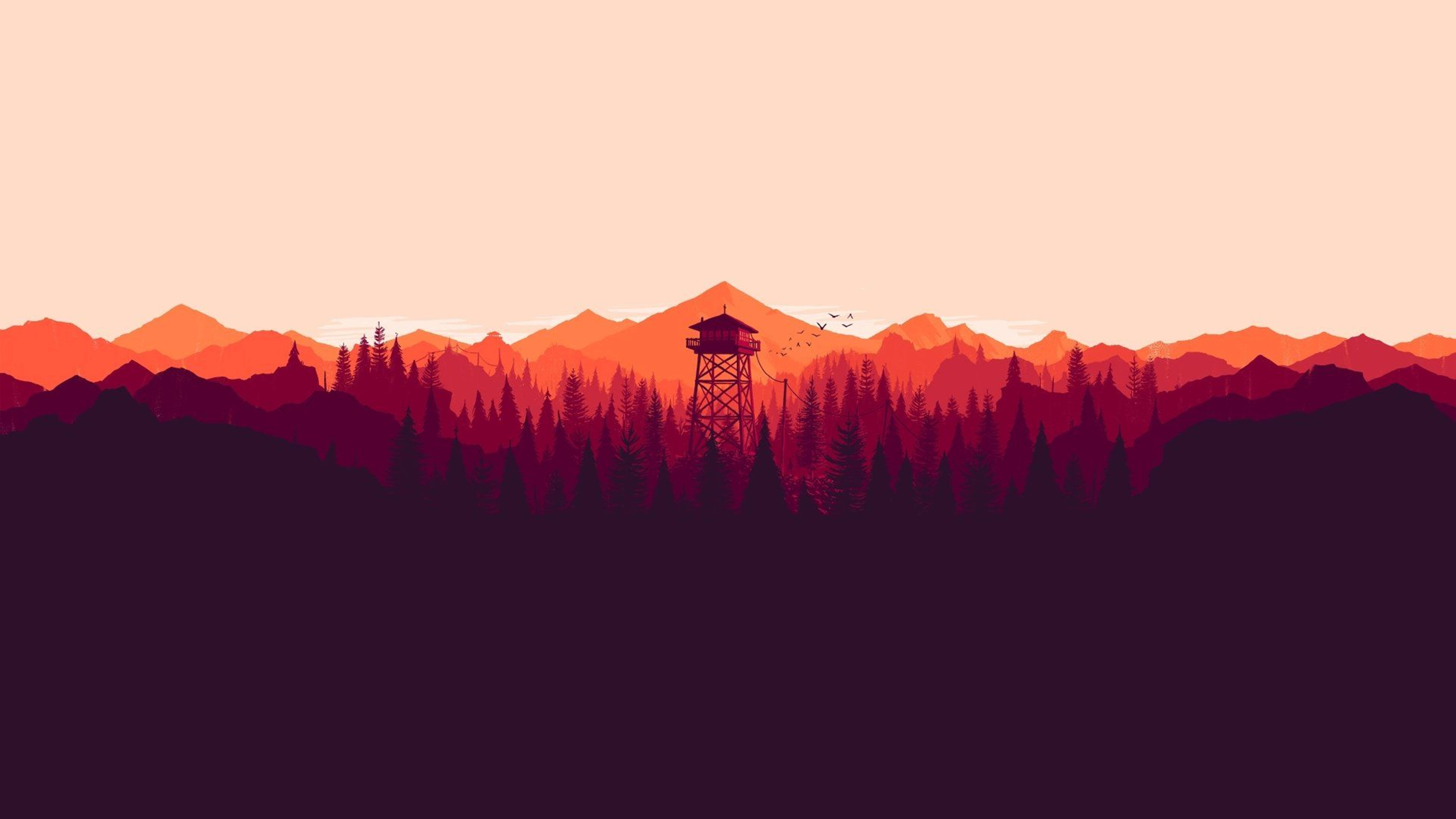 4K Firewatch-tårn Gradient Lilla Bakgrunner