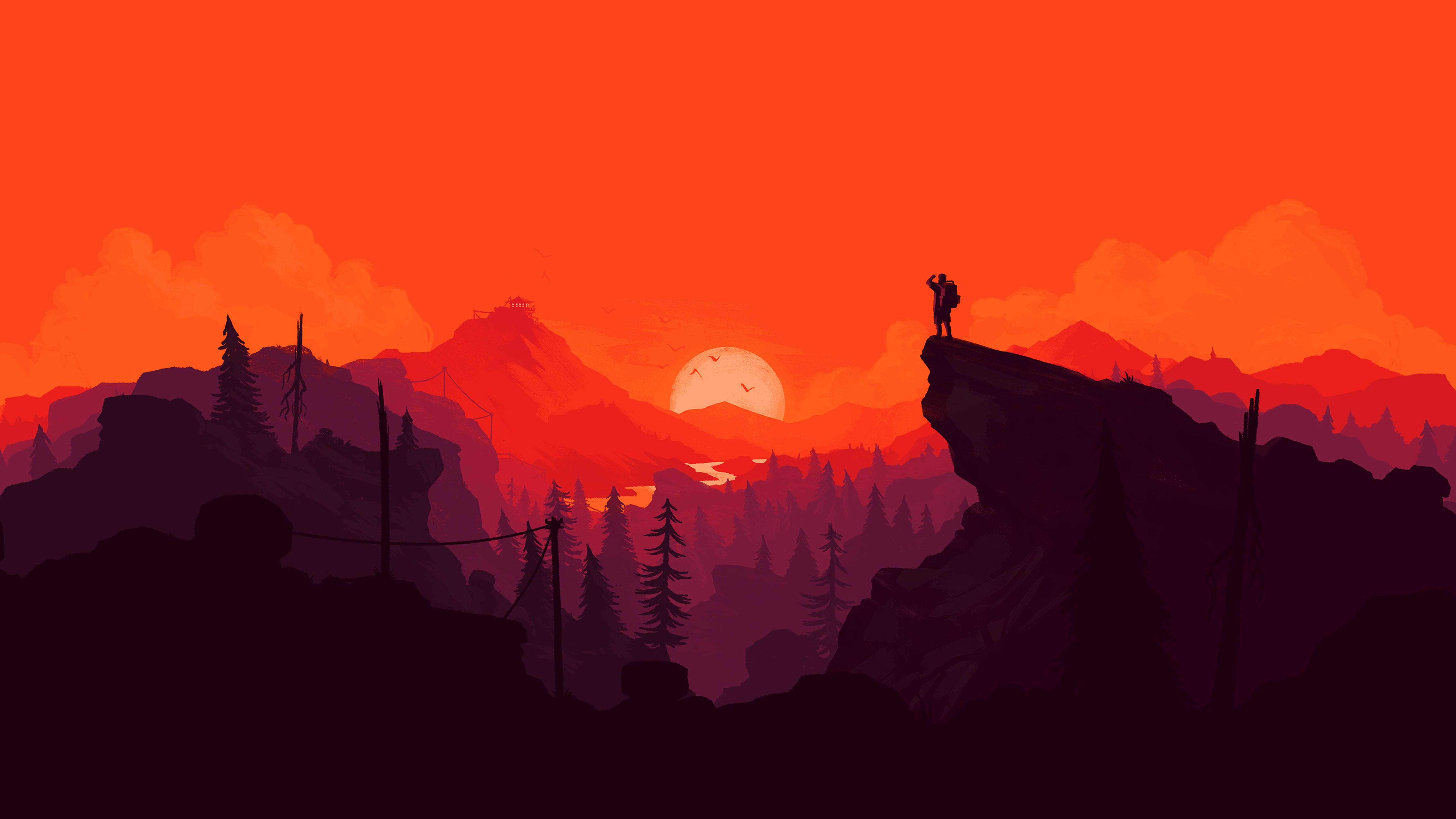 4K Firewatch Vandrer På Røde Fjell Bakgrunner