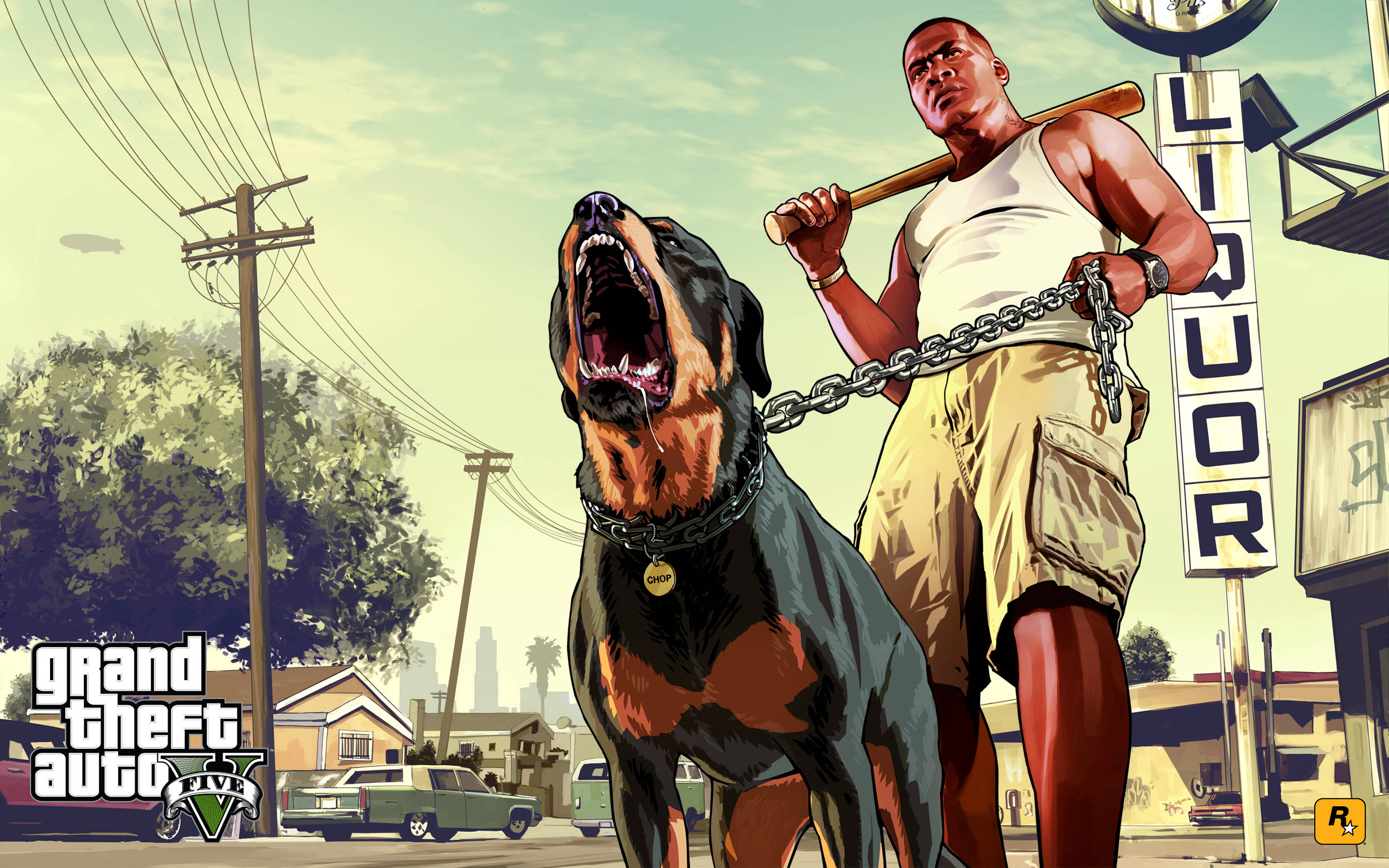 4K GTA 5 Franklin som holder Chop Bakgrunner