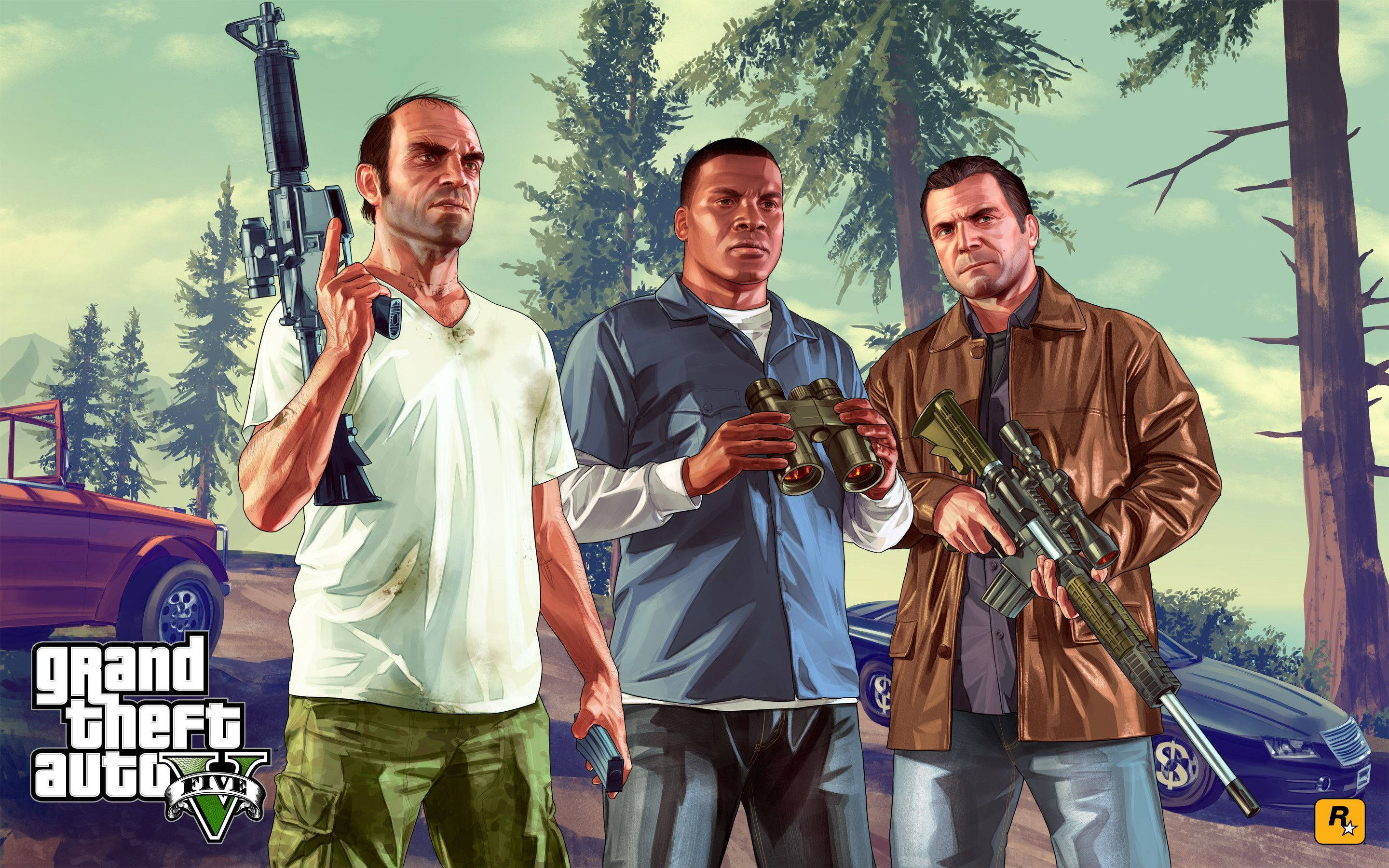 4K GTA 5 Trevor Franklin Michael med våpen Bakgrunner