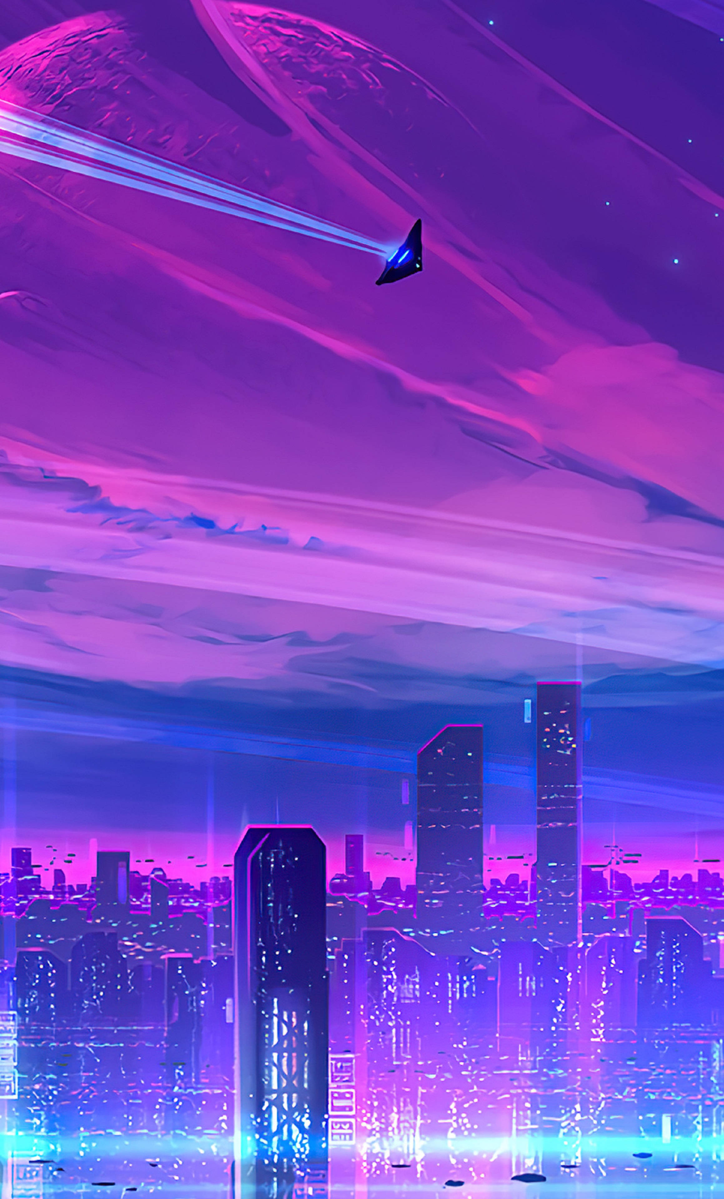 4K Neon iPhone Jet i Neonby Bakgrunner