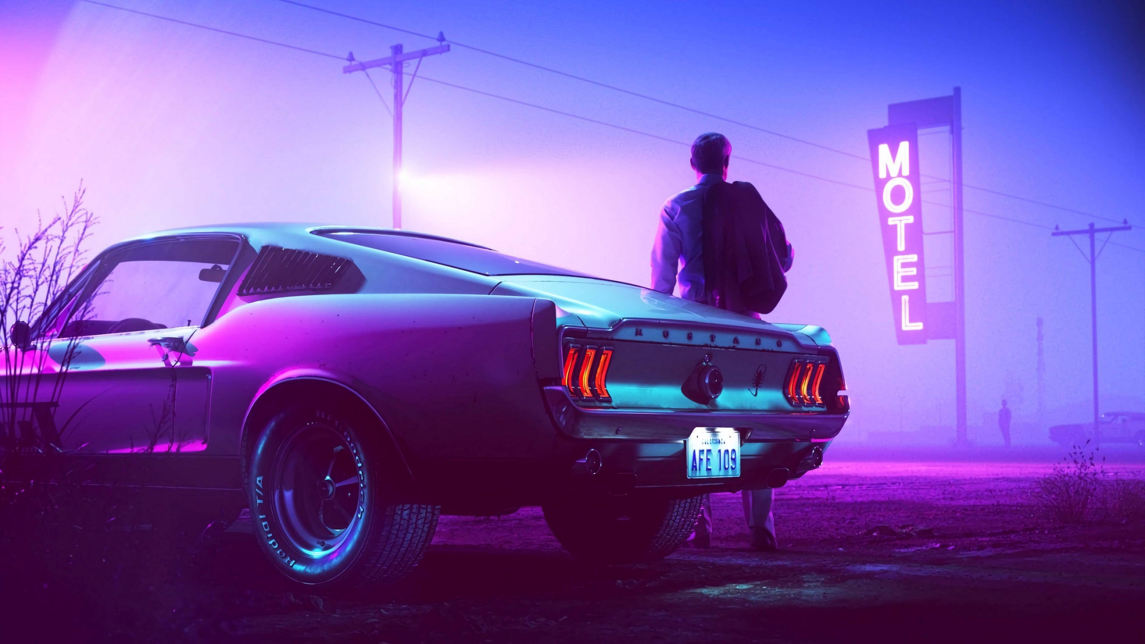 4K Ultra HD Mustang Neon Lilla Bakgrunner
