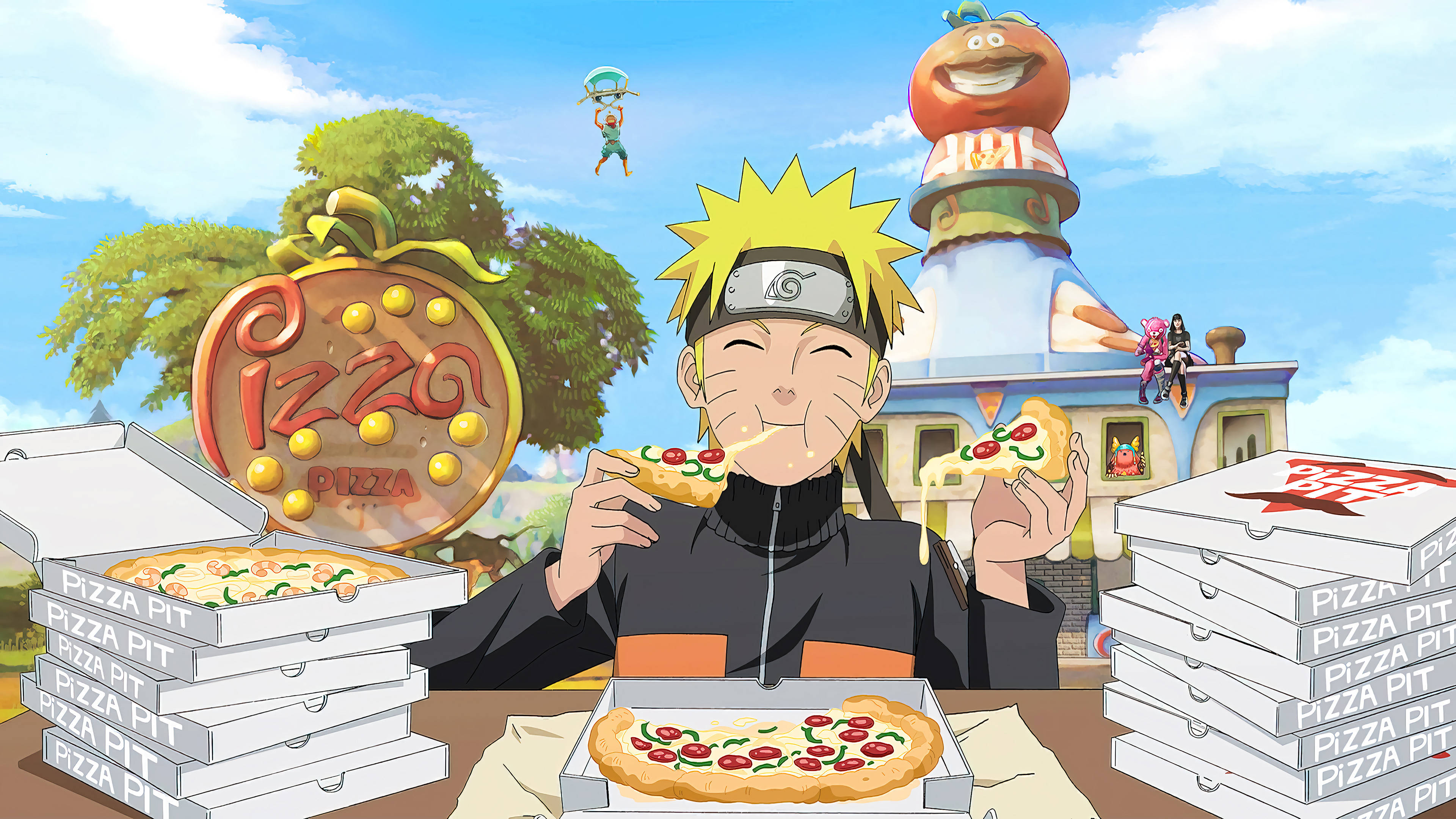 4K Ultra HD Naruto som spiser pizza Bakgrunner