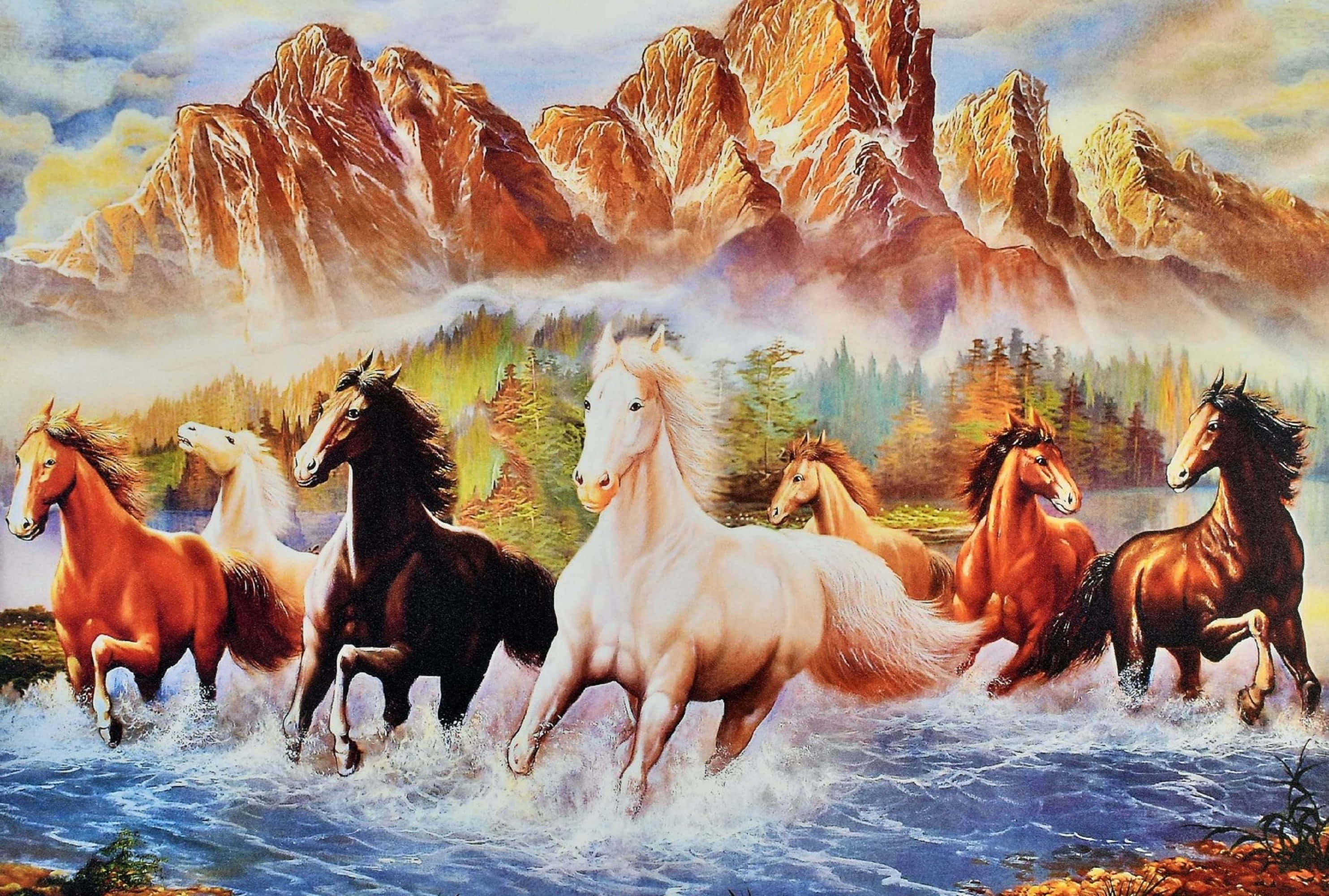 7 hester som vandrer gjennom elven Bakgrunner