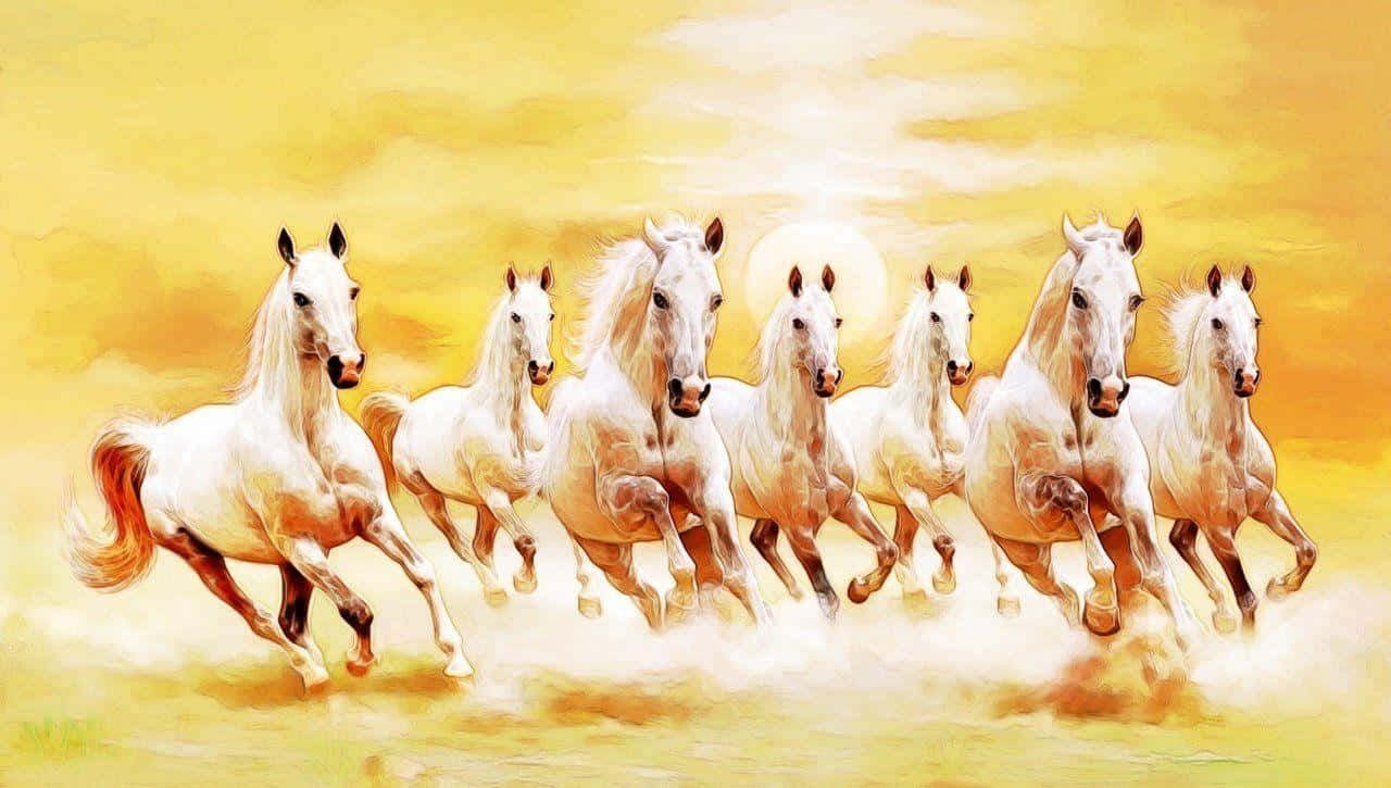 7 hvite hester gyllen sol Bakgrunner