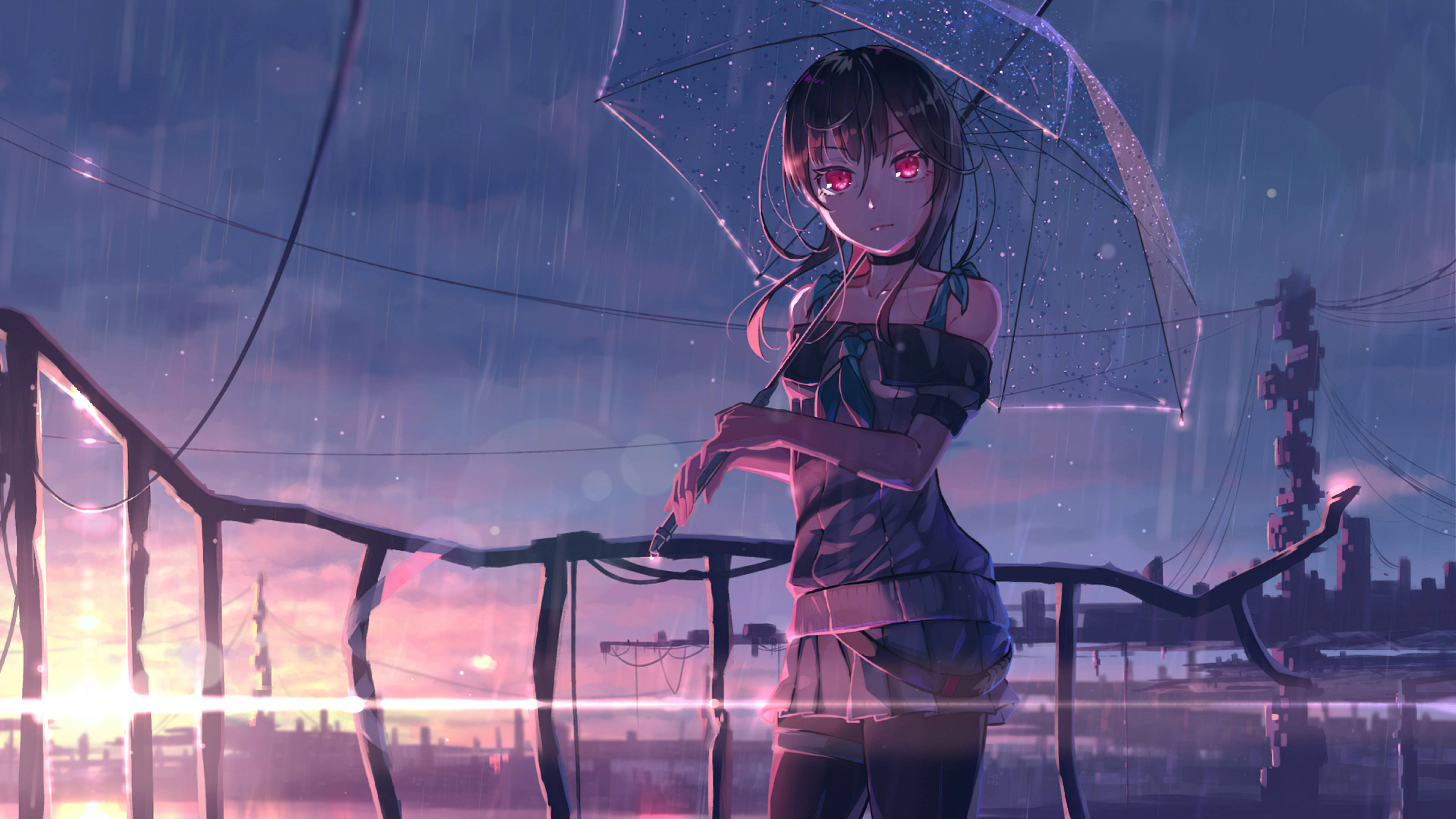 8K Anime-jente i regn Bakgrunner