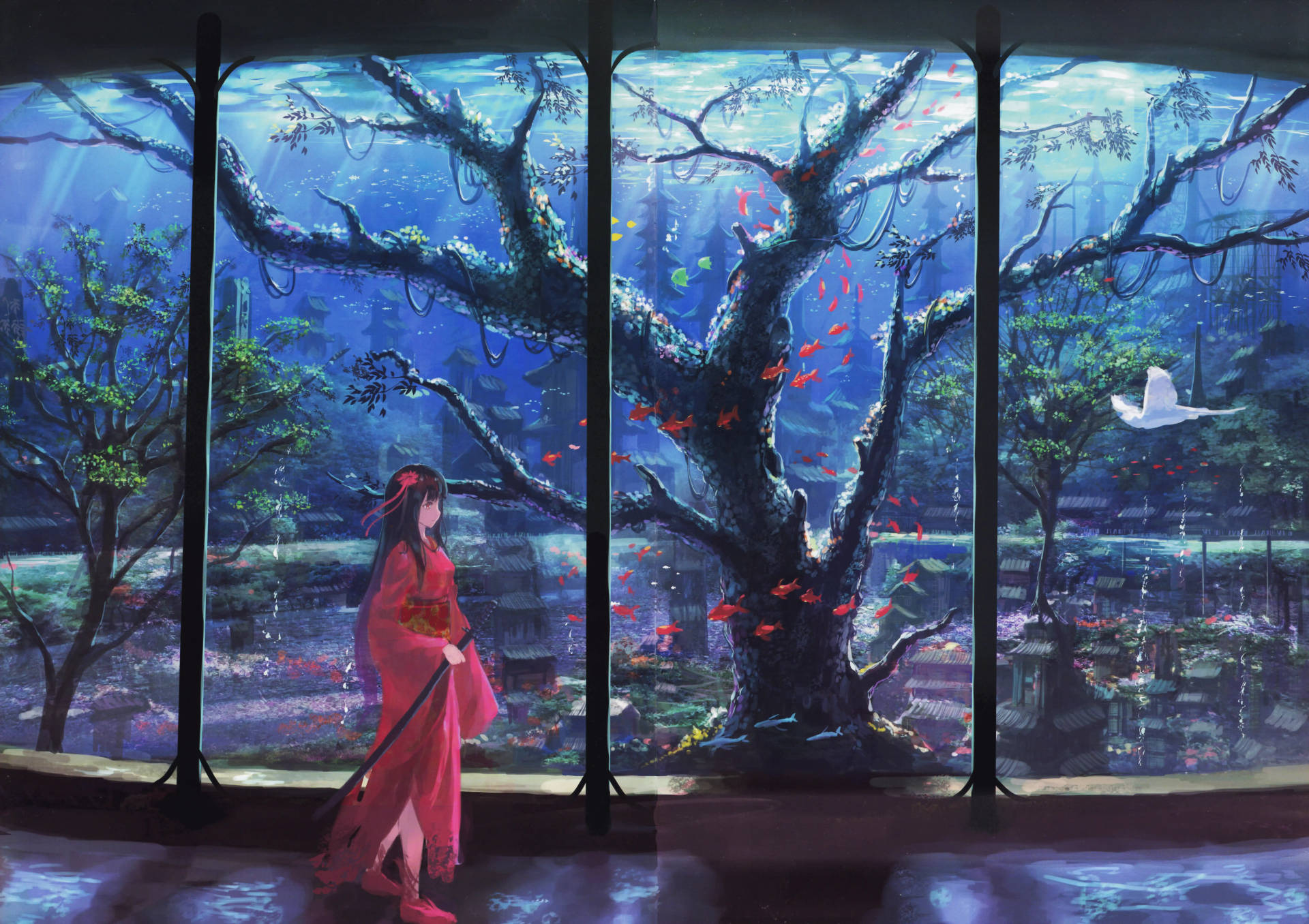 8K Anime Kimono Og Akvarium