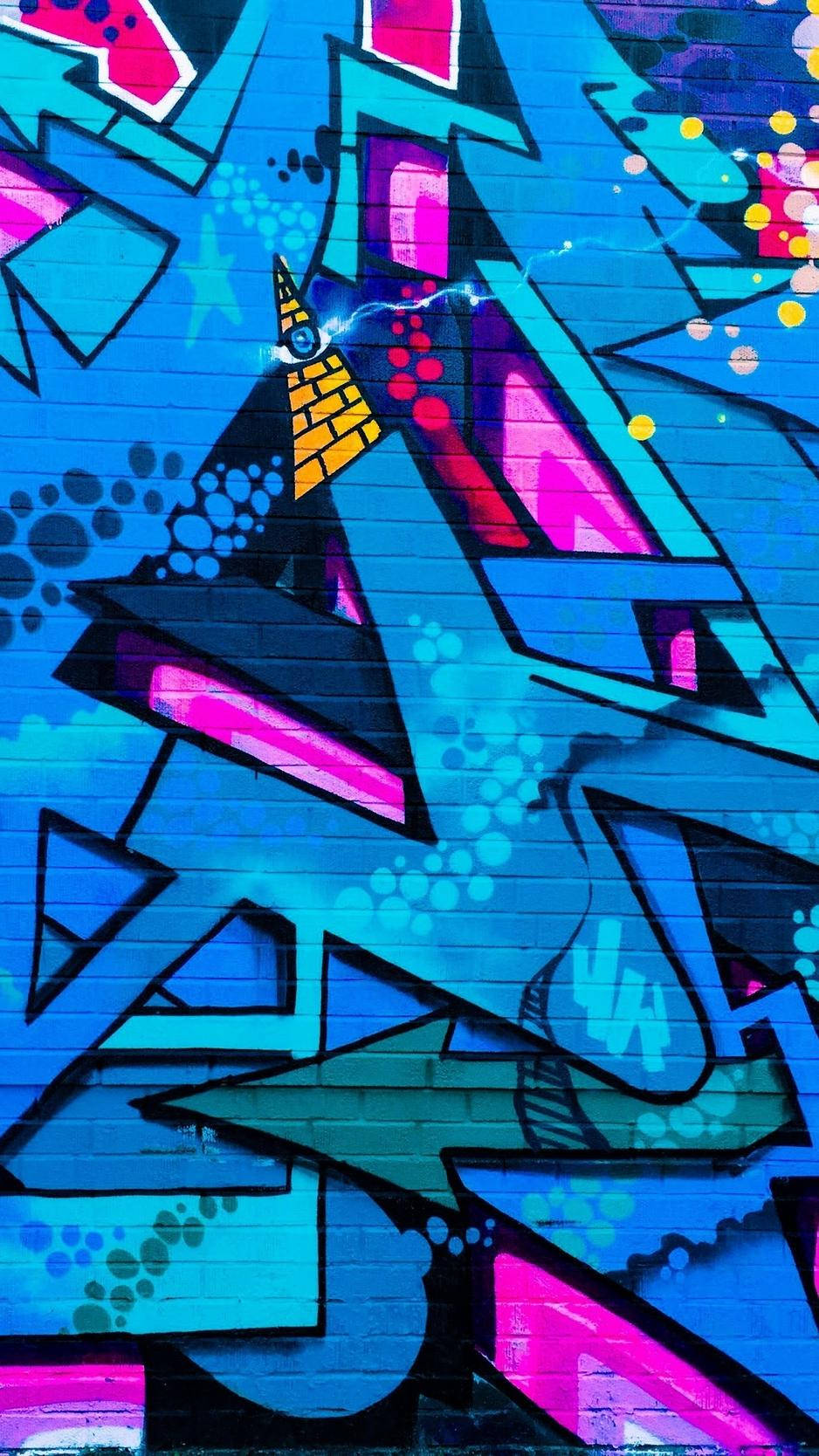 Abstrakt vegggraffiti i rosa og blått til iPhone Bakgrunner