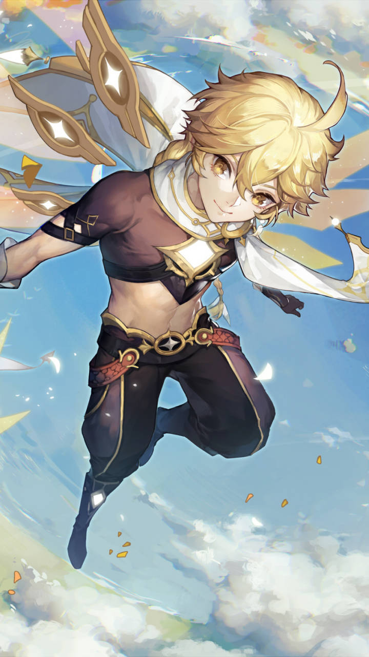 Aether flyr Genshin Impact-telefon Bakgrunner