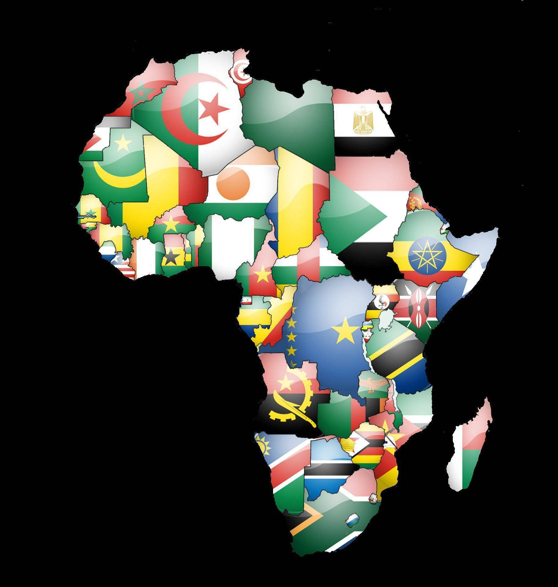 Afrika Kart Med Flagg Bakgrunner