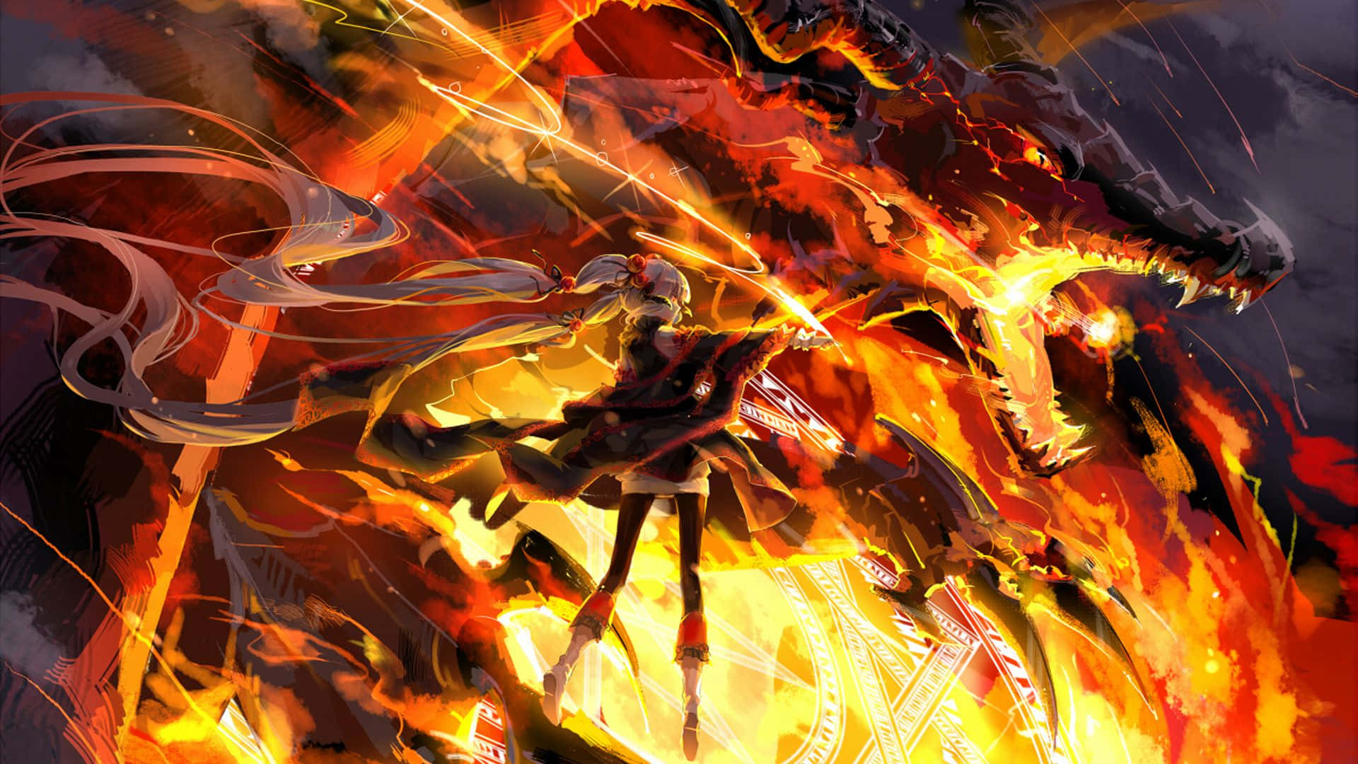 Aggressiv magisk ildsprutende drage anime Bakgrunner