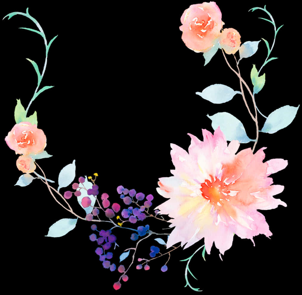 Akvarell blomsterarrangement på svart bakgrunn Bakgrunner