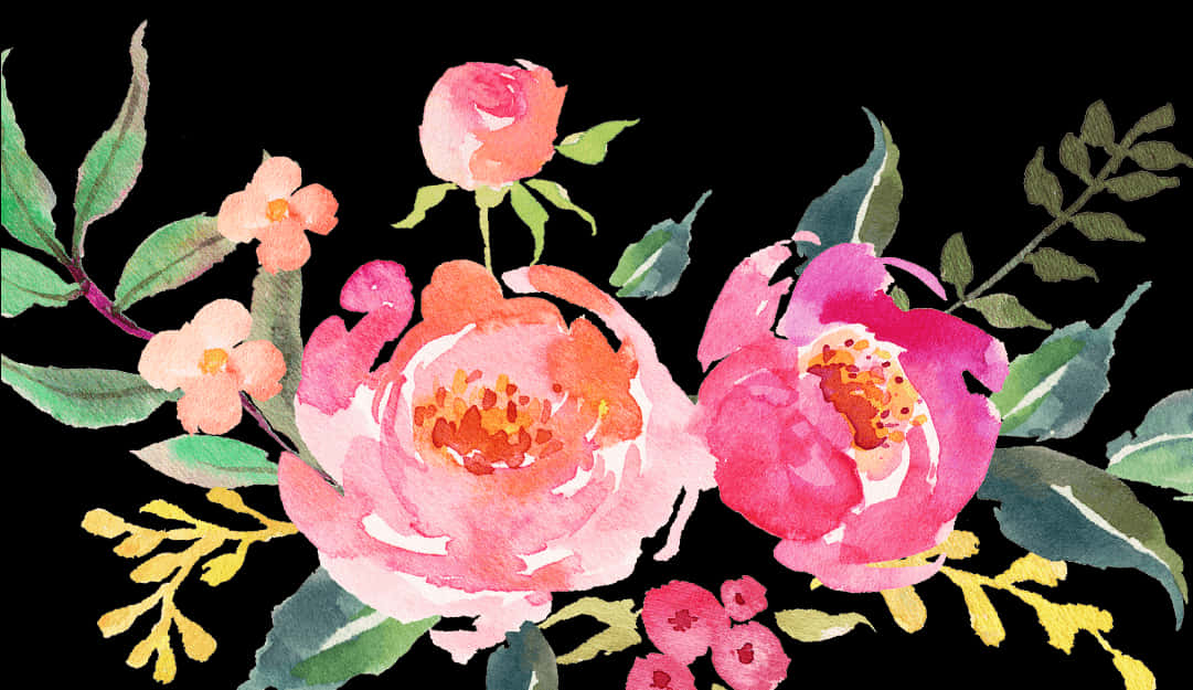 Akvarell_ Rosa_ Blomster_ Kunstverk Bakgrunner