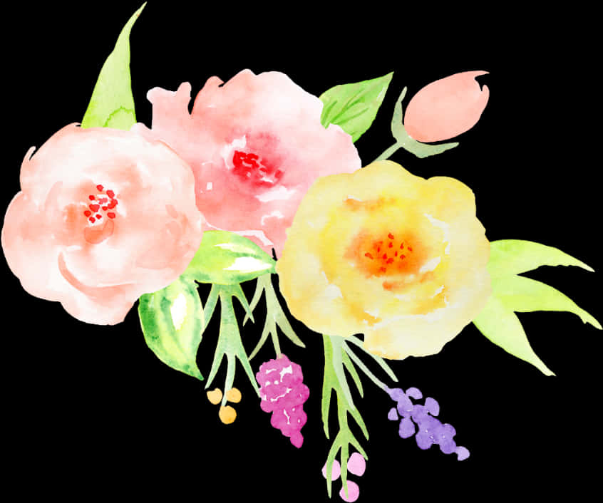 Akvarellkunstverk med rosa og gule blomster Bakgrunner