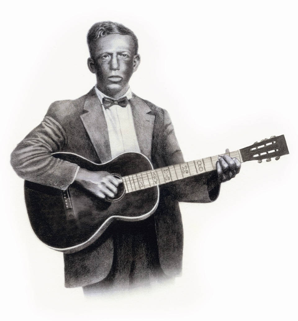 Amerikansk bluesmann Charley Patton med gitar Bakgrunner