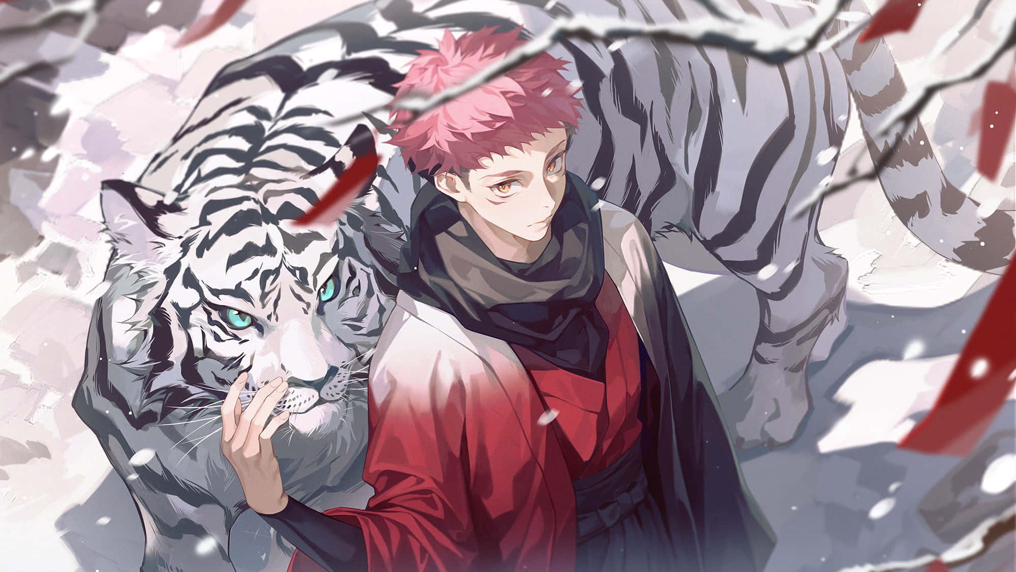 Anime Aesthetic Pfp av Yuji med hvit tiger Bakgrunner