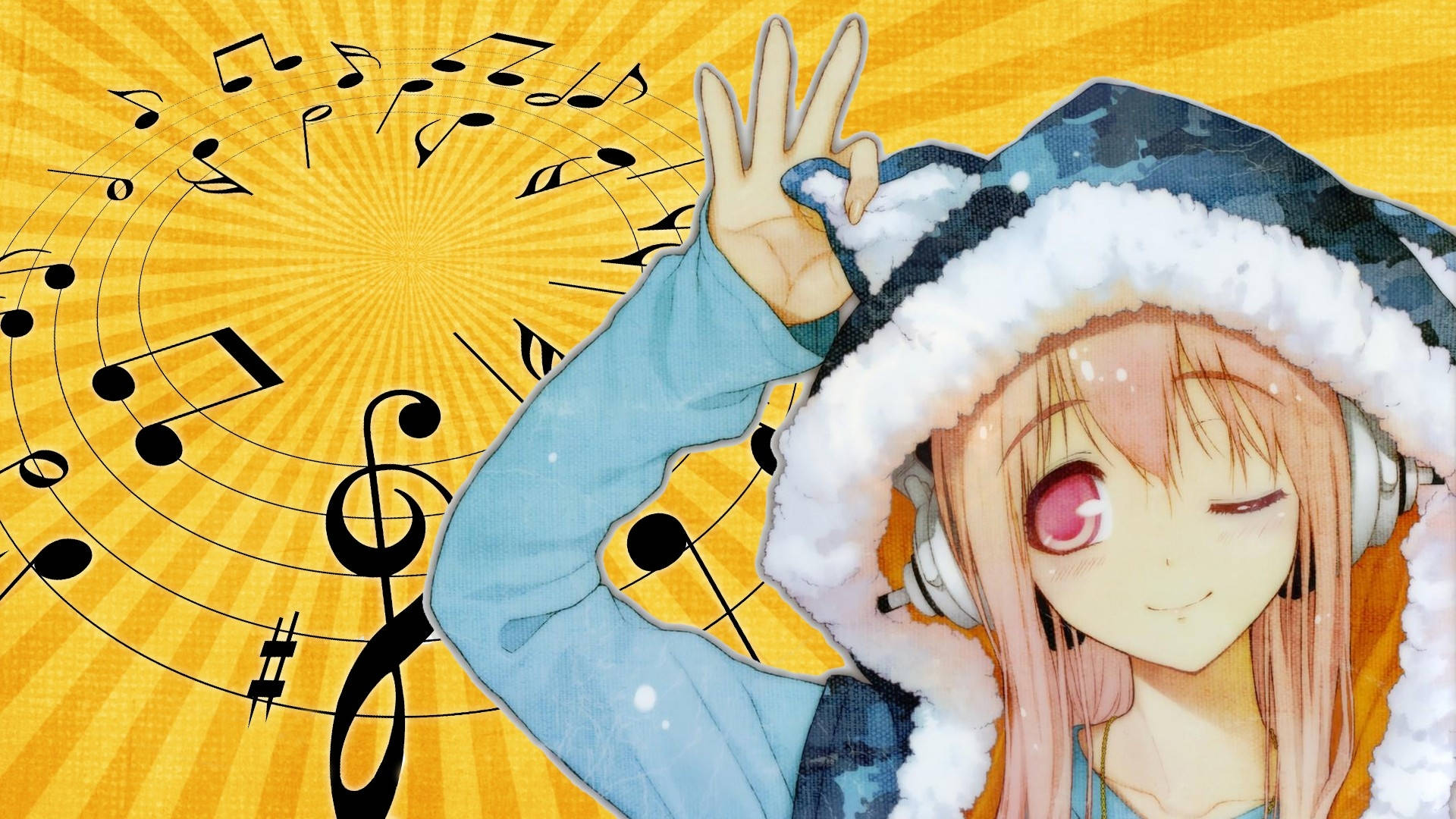 Anime-jente hettegenser Super Sonico Bakgrunner