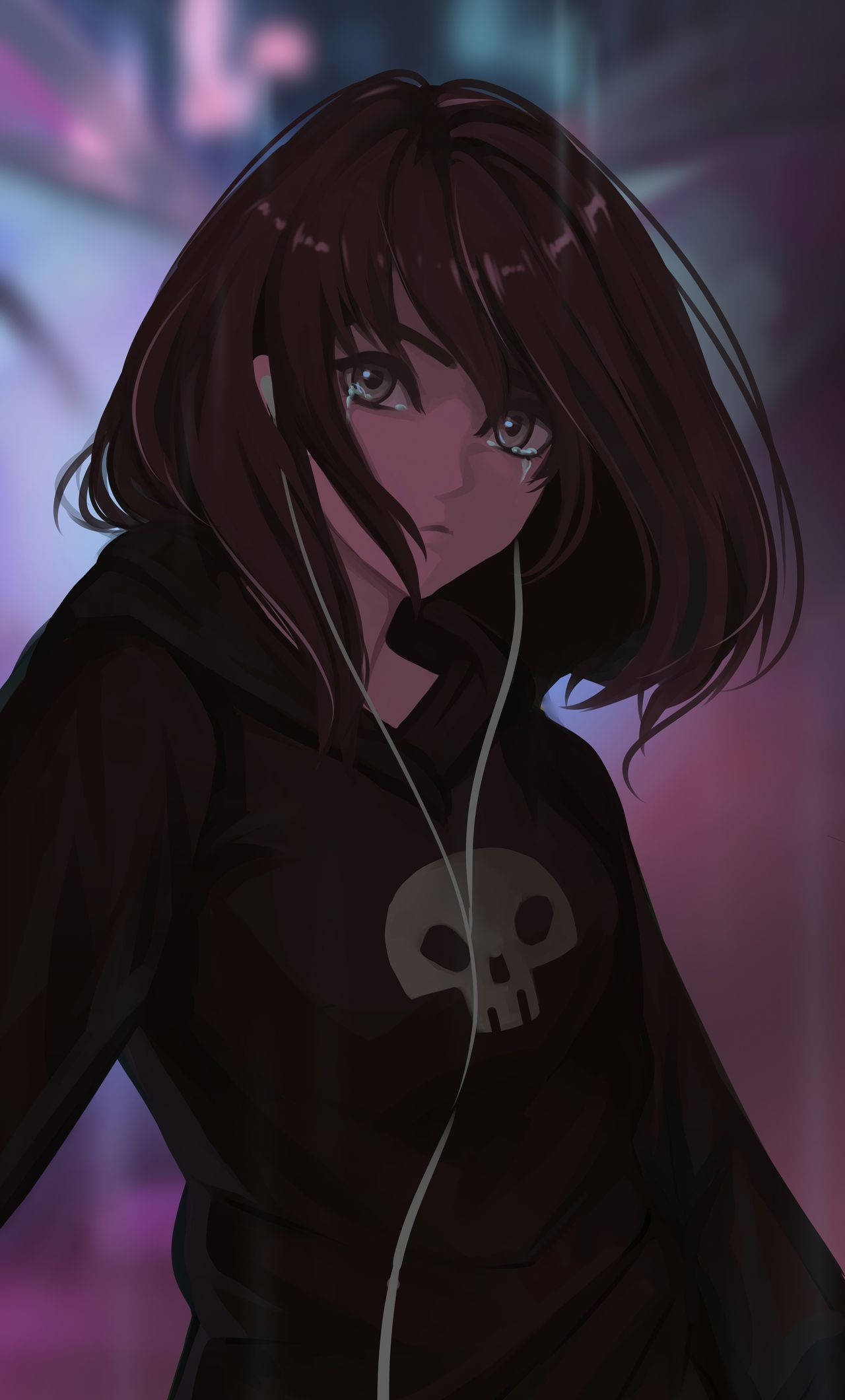 Anime-jente hettegenser svart hodeskalle Bakgrunner