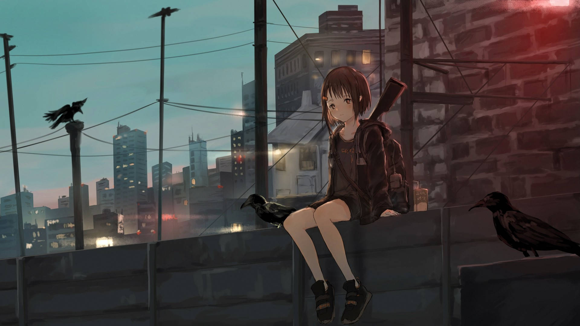 Anime-jente i hettegenser på gaten Bakgrunner