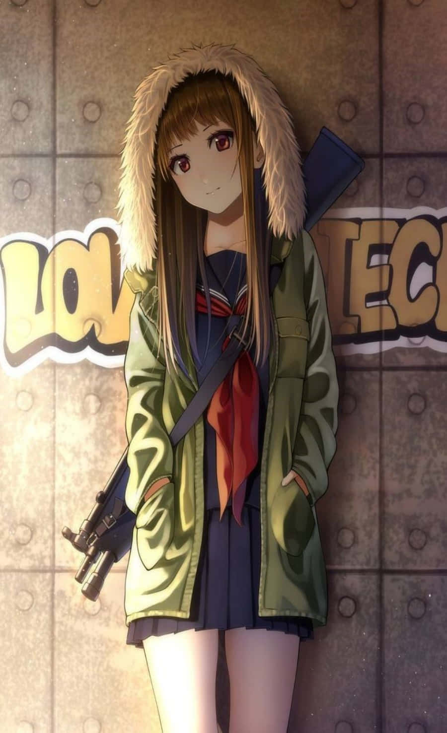 Anime-jente i stilig hettegenser Bakgrunner