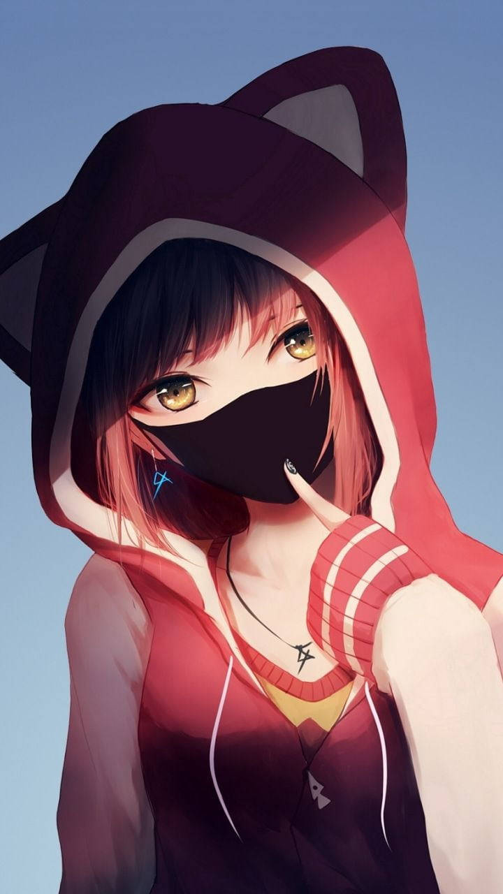 Anime-jente med maske og kattehette iPhone Bakgrunner