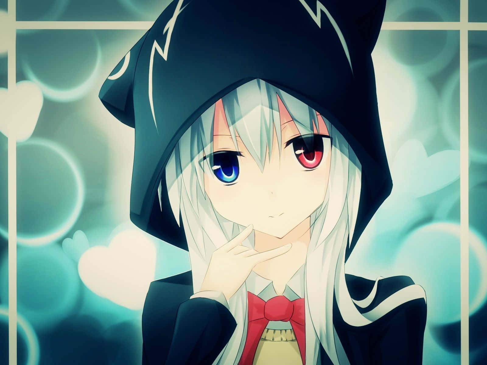 Anime-jente nyter komforten i sin varme hettegenser. Bakgrunner