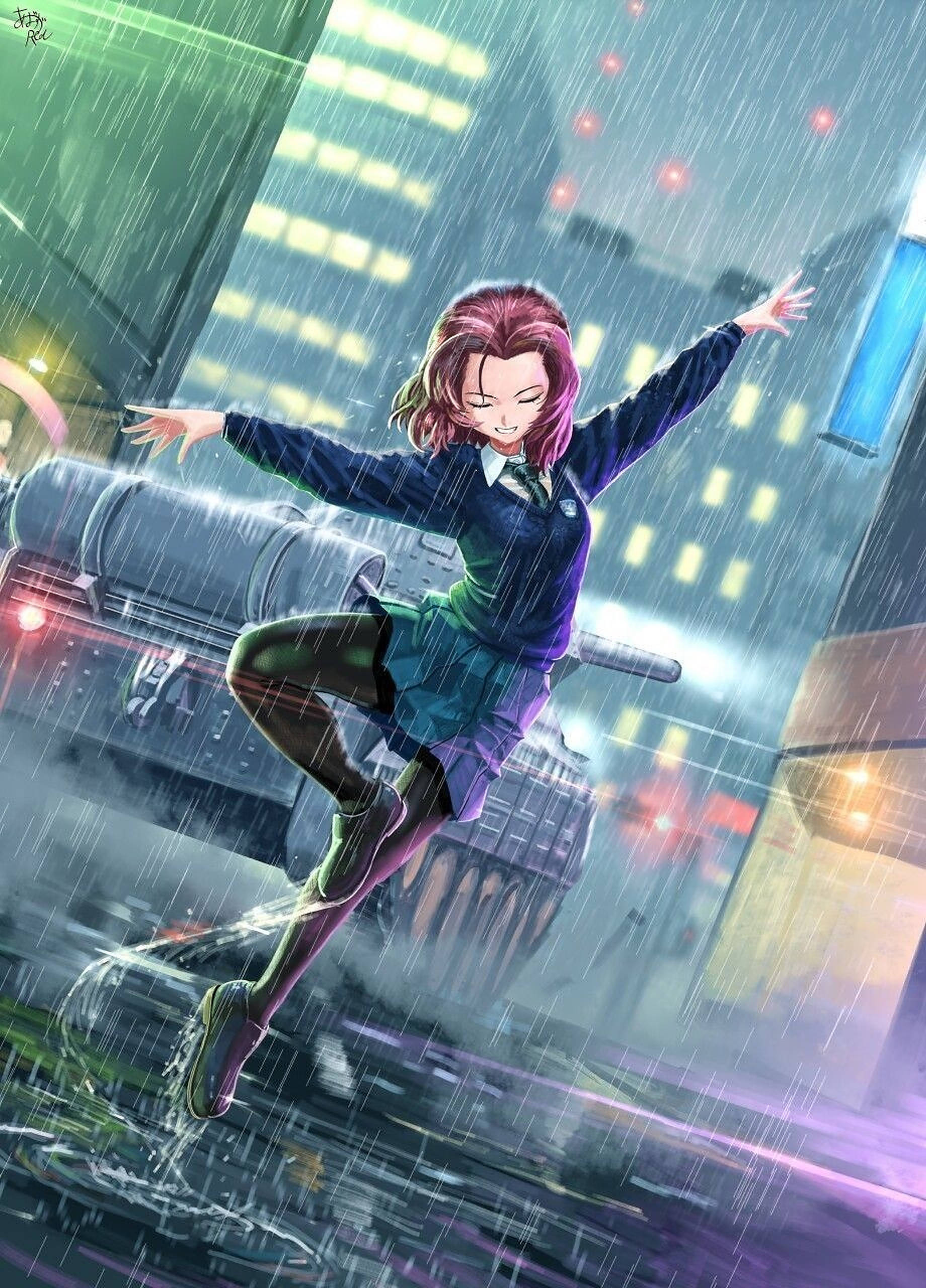 Anime-jente som danser i regnet Bakgrunner