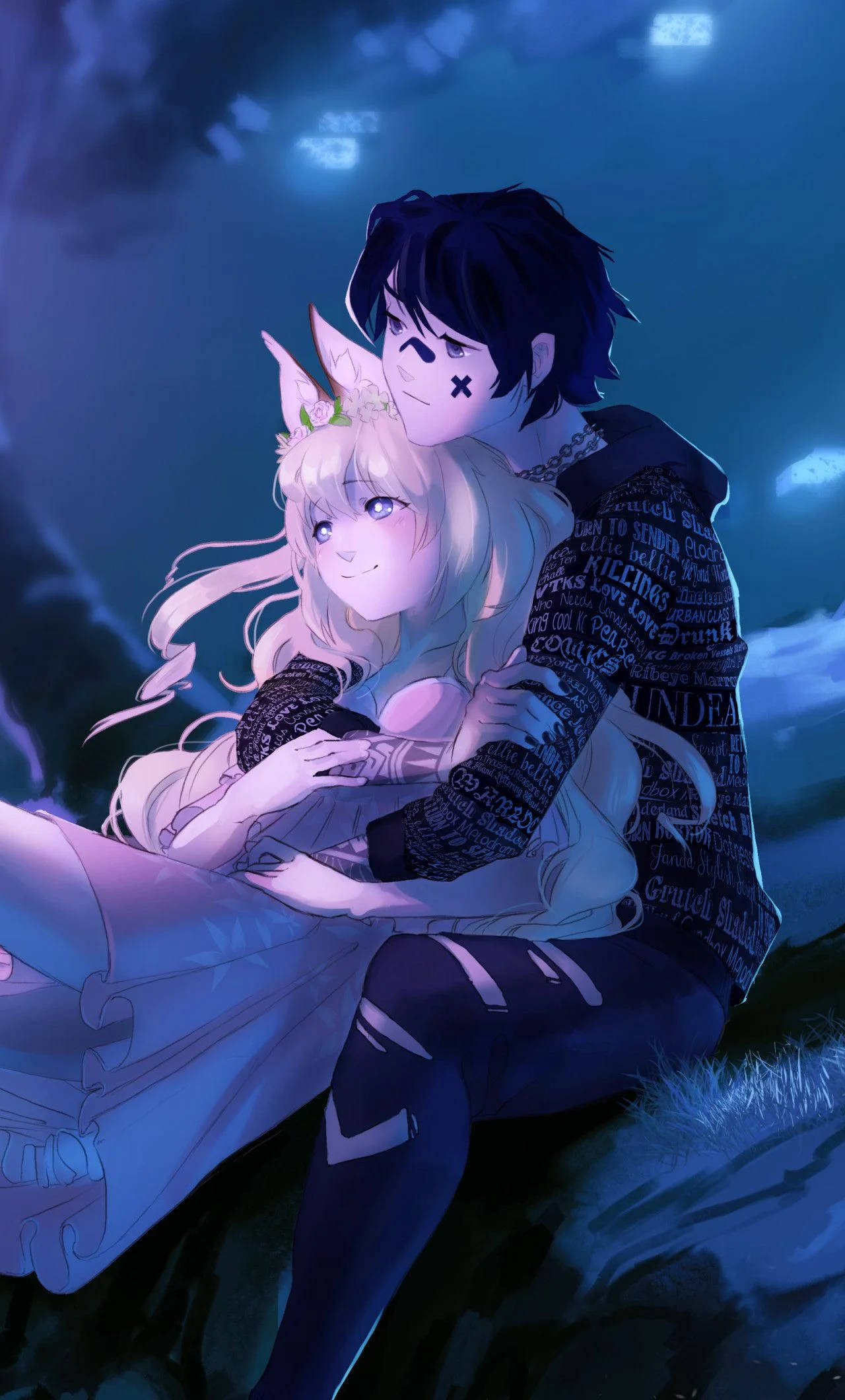 Anime-klem under nattehimmelen Bakgrunner